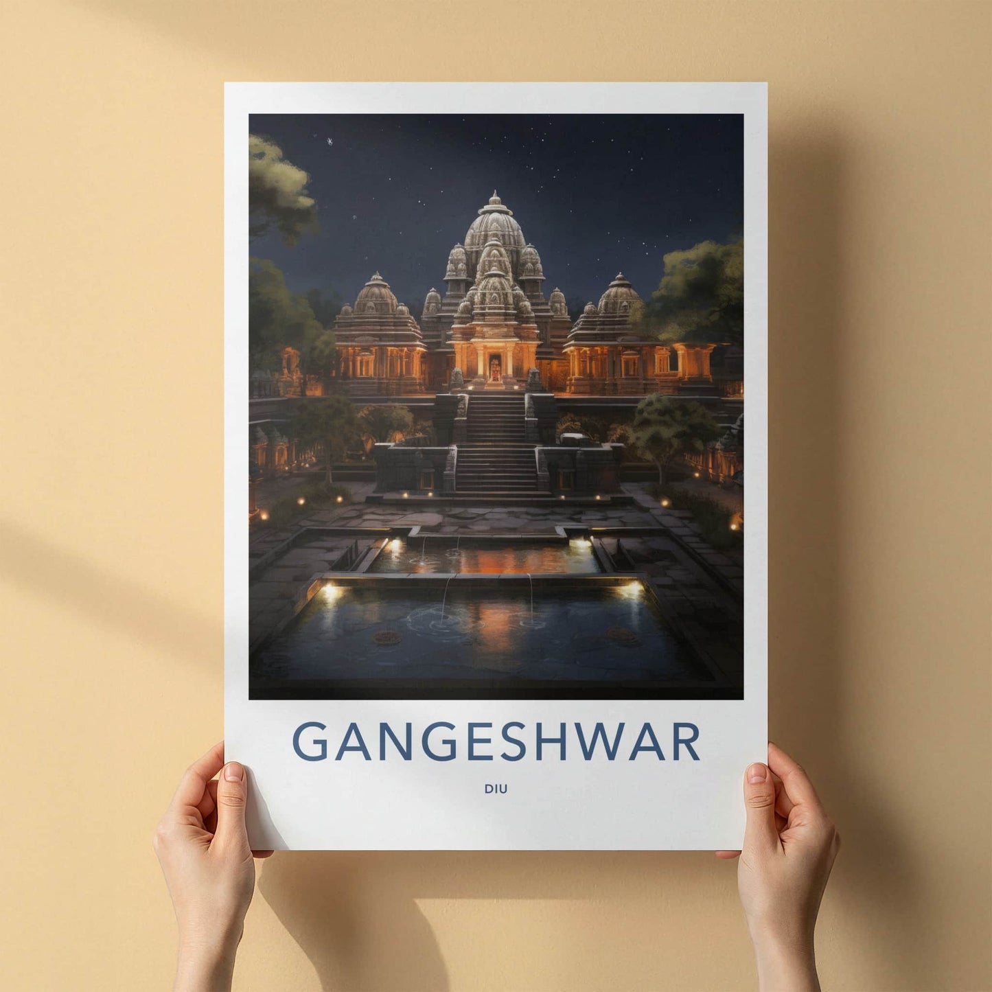 Diu Poster - India Wall Art - Diu Lit Stone Temple Home Decor