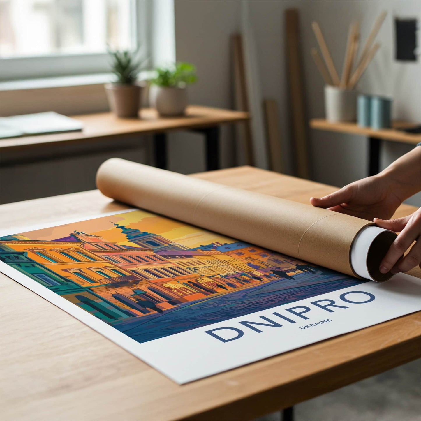 Dnipro Poster - Ukraine Travel Art - Vibrant Sunset Street Home Decor