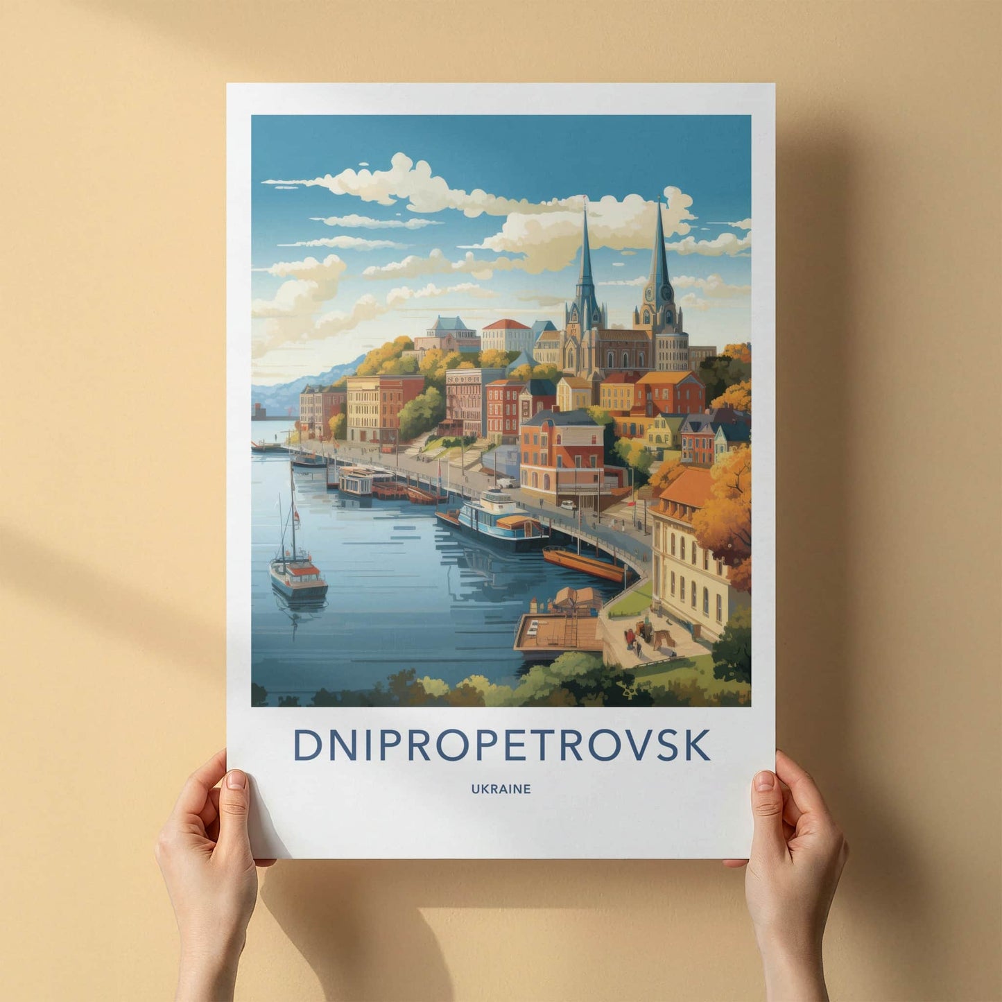 Dnipropetrovsk Poster - Ukraine Travel Art - Scenic Riverfront Town Home Decor