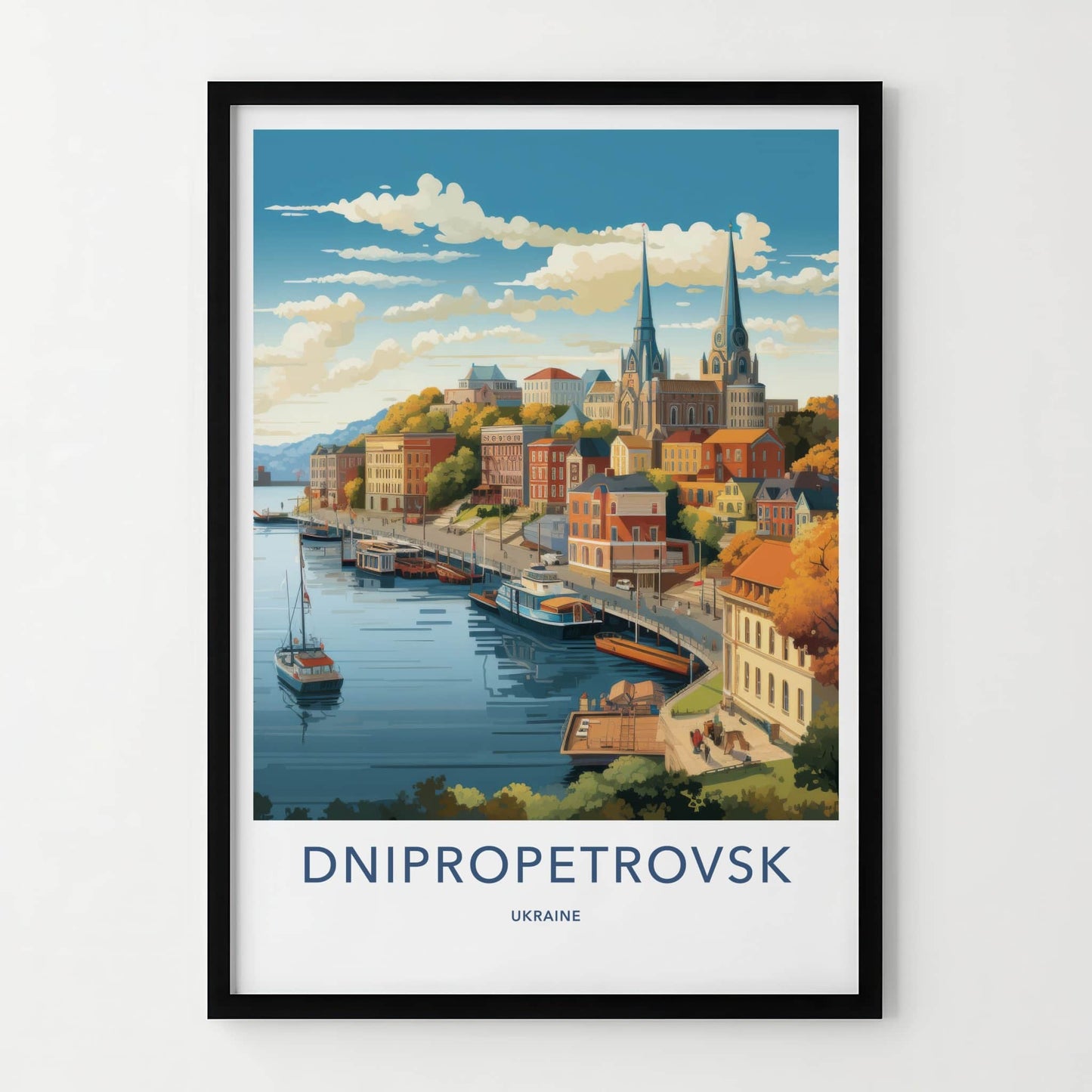 Dnipropetrovsk Poster - Ukraine Travel Art - Scenic Riverfront Town Home Decor
