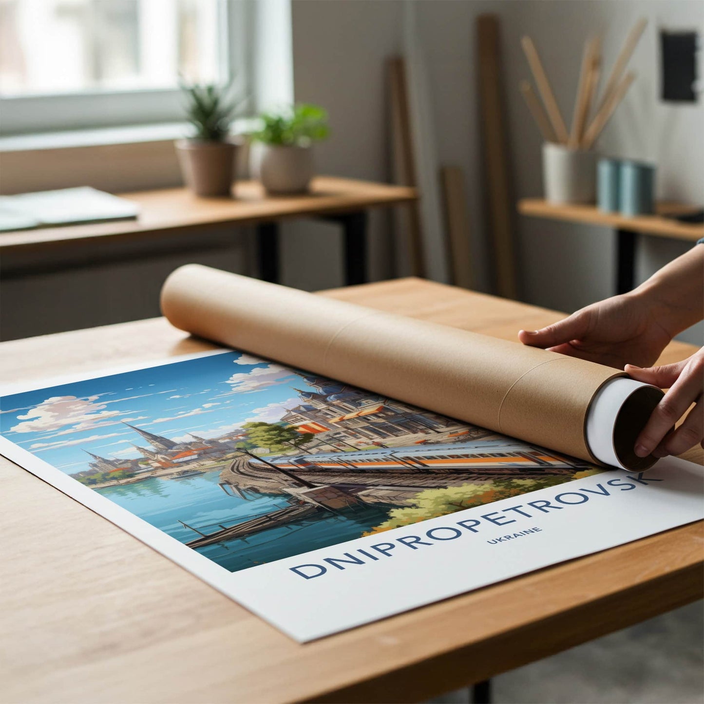 Dnipropetrovsk Poster - Ukraine Travel Art - Urban River Train Home Decor