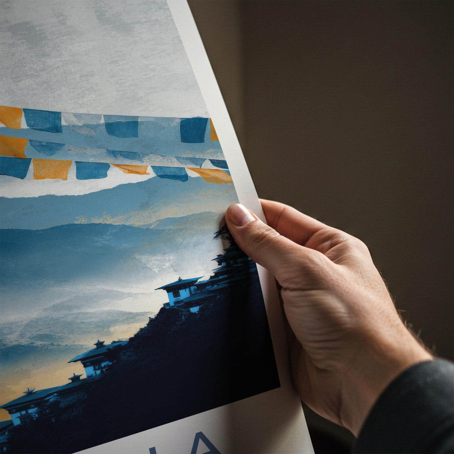 Dochu La Poster - Bhutan Travel Art - Misty Mountain Temples Home Decor