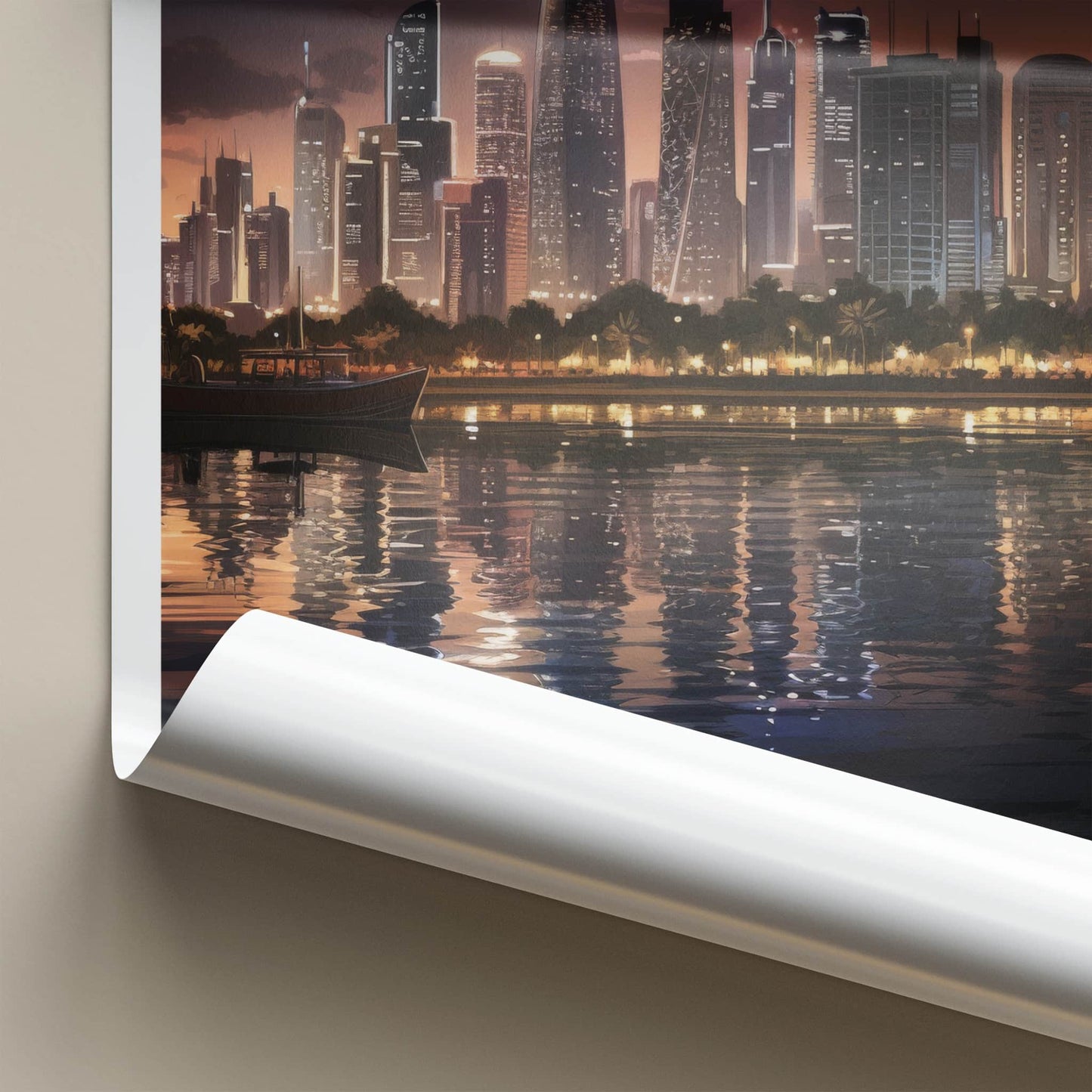 Doha Poster - Qatar Art Print - Modern City Reflections Gallery Art