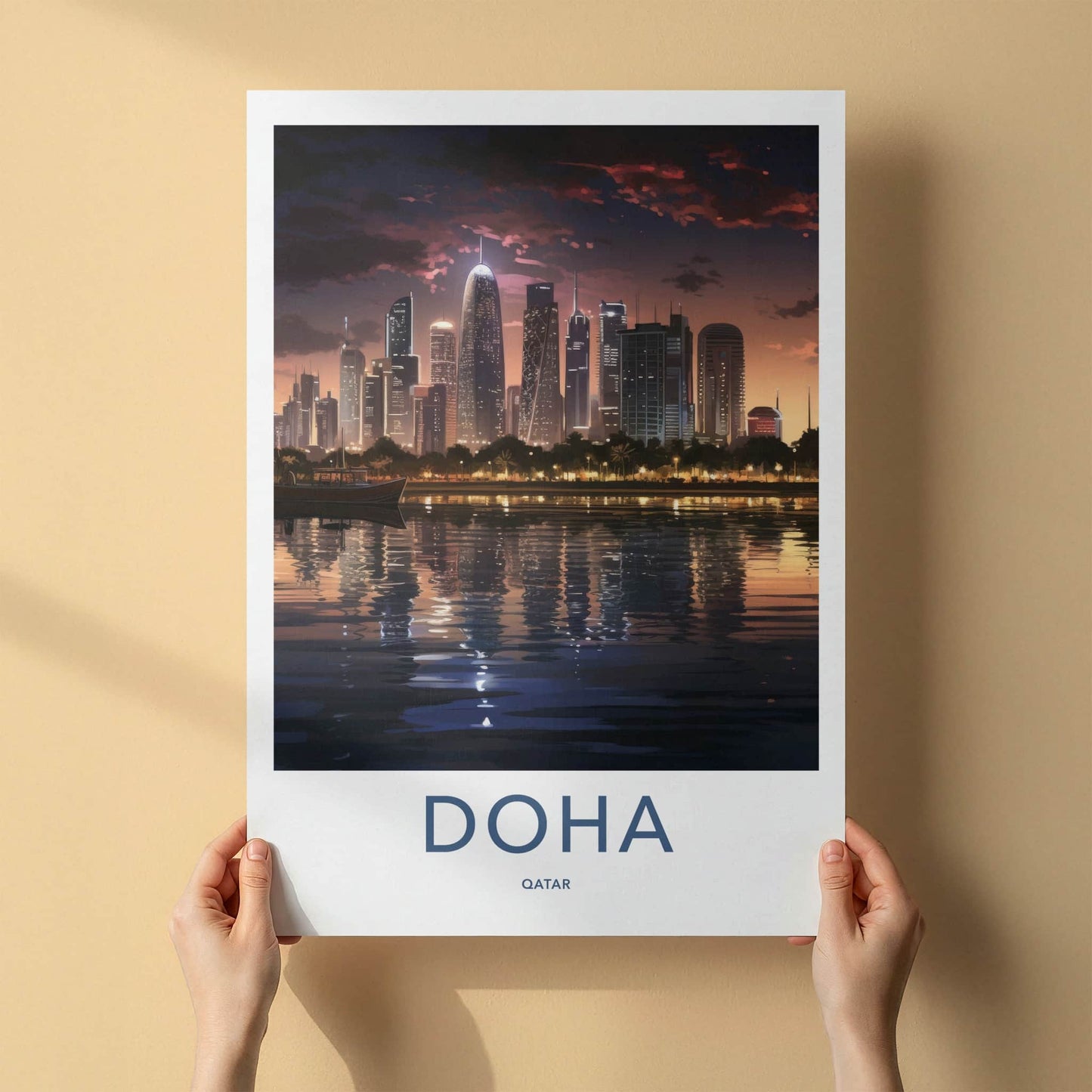 Doha Poster - Qatar Art Print - Modern City Reflections Gallery Art