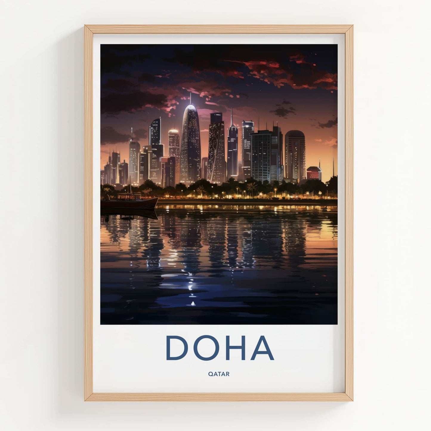 Doha Poster - Qatar Art Print - Modern City Reflections Gallery Art