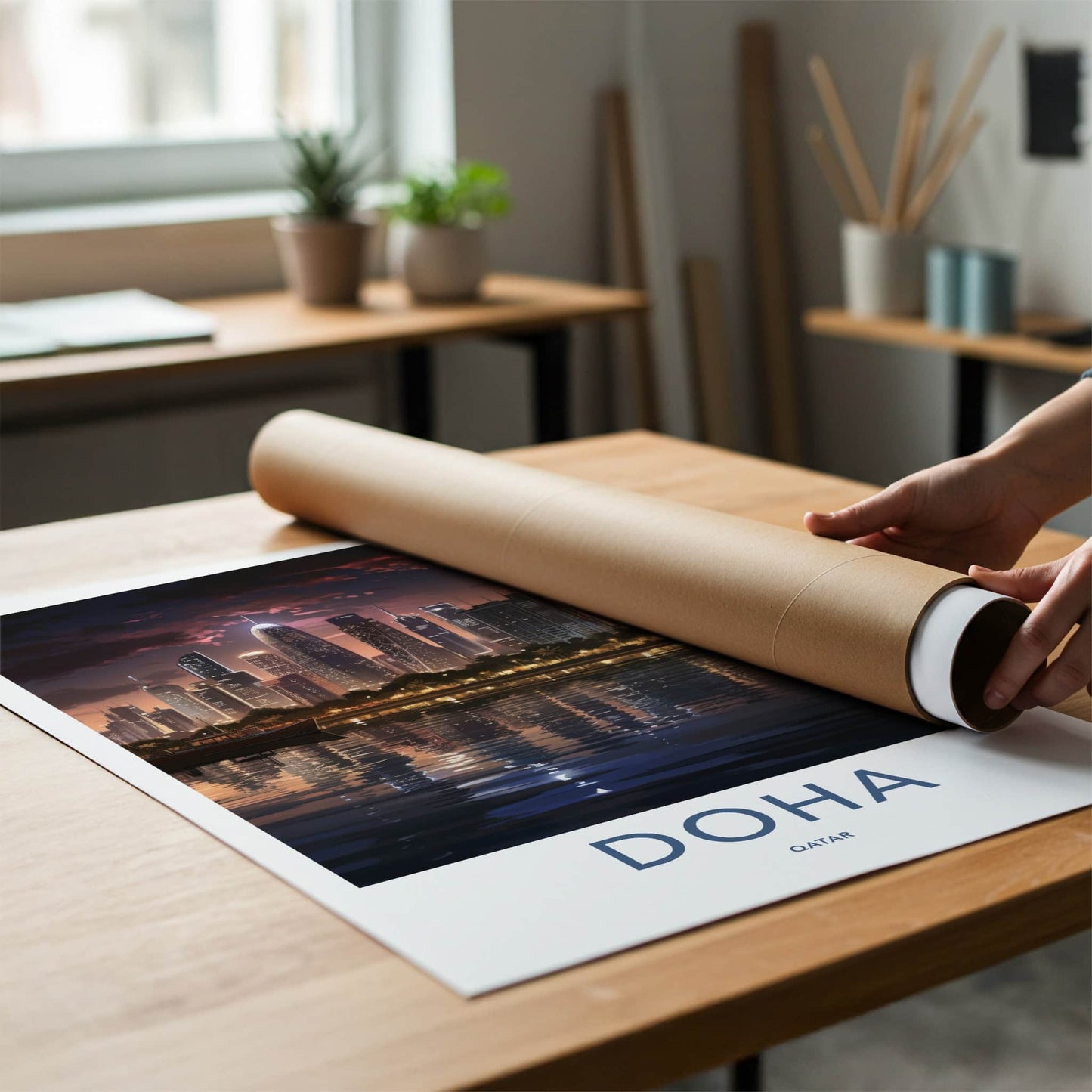 Doha Poster - Qatar Art Print - Modern City Reflections Gallery Art