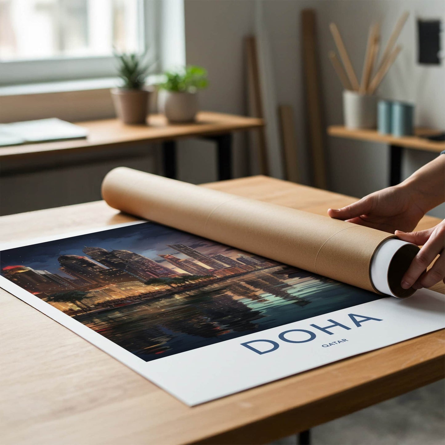 Doha Poster - Qatar Framed Print - Dusk City Marina Gallery Art