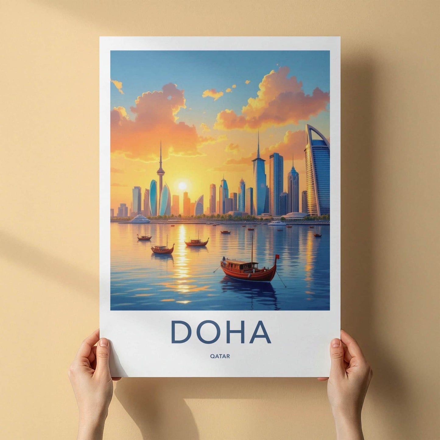 Doha Poster - Qatar Framed Print - Vibrant Sunset Panorama Framed Decor