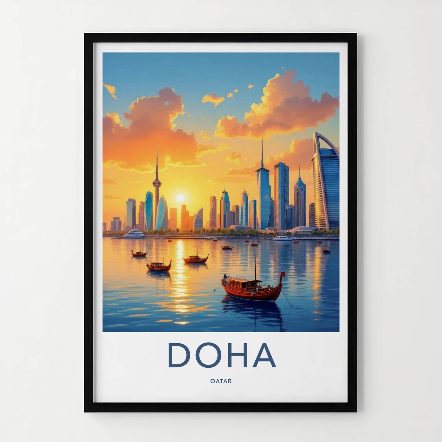 Doha Poster - Qatar Framed Print - Vibrant Sunset Panorama Framed Decor