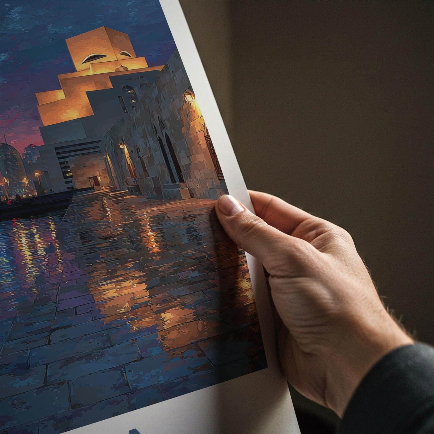 Doha Poster - Qatar Travel Art - Dusk Waterfront Skyline Home Decor