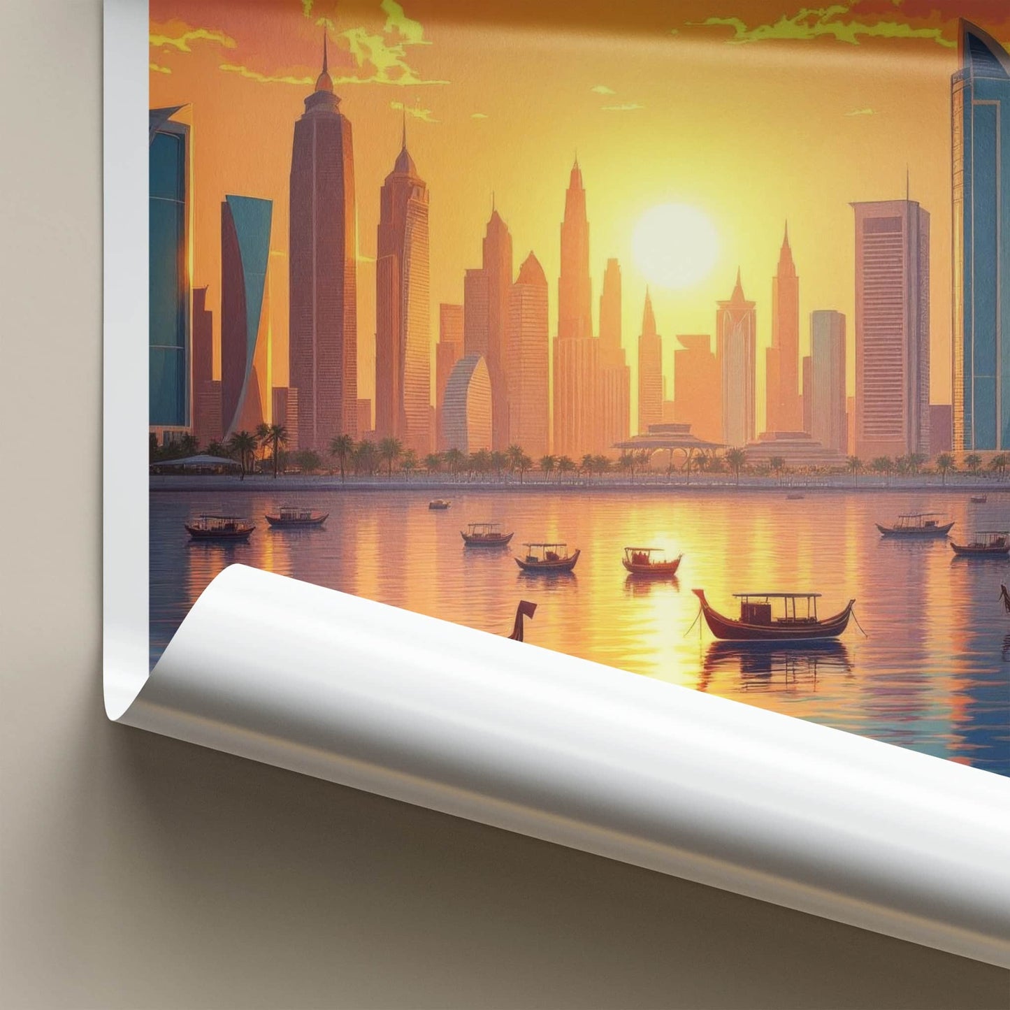 Doha Poster - Qatar Travel Art - Golden Sunset City Home Decor