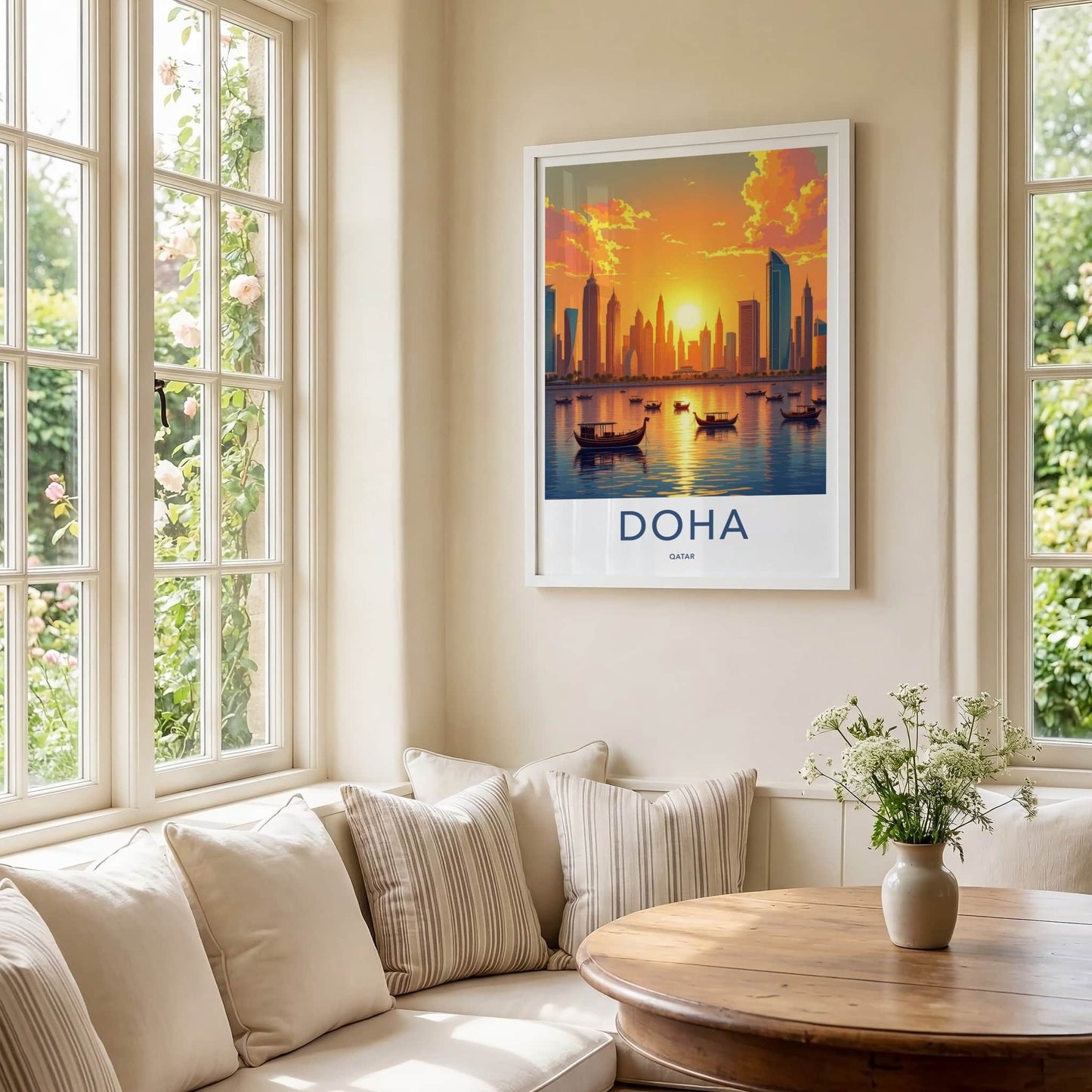 Doha Poster - Qatar Travel Art - Golden Sunset City Home Decor