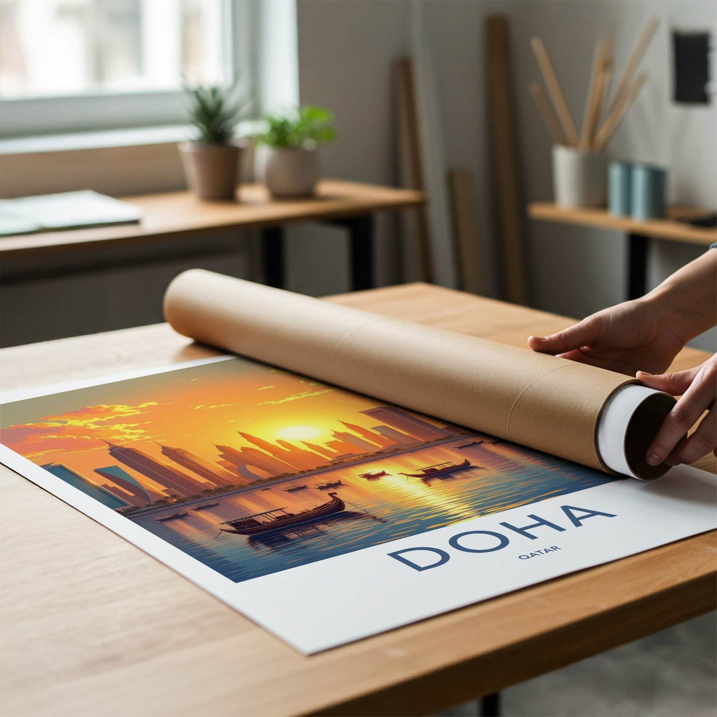 Doha Poster - Qatar Travel Art - Golden Sunset City Home Decor