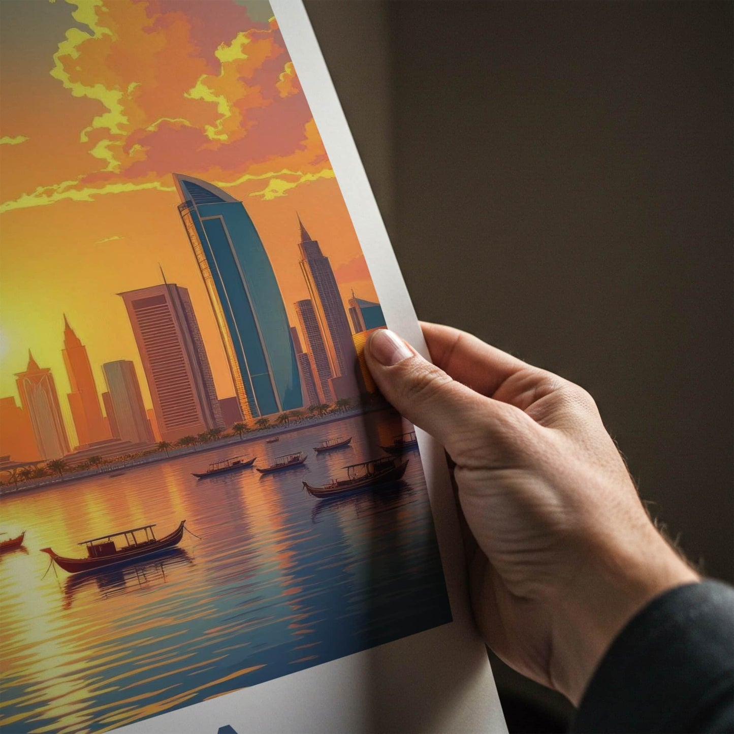 Doha Poster - Qatar Travel Art - Golden Sunset City Home Decor