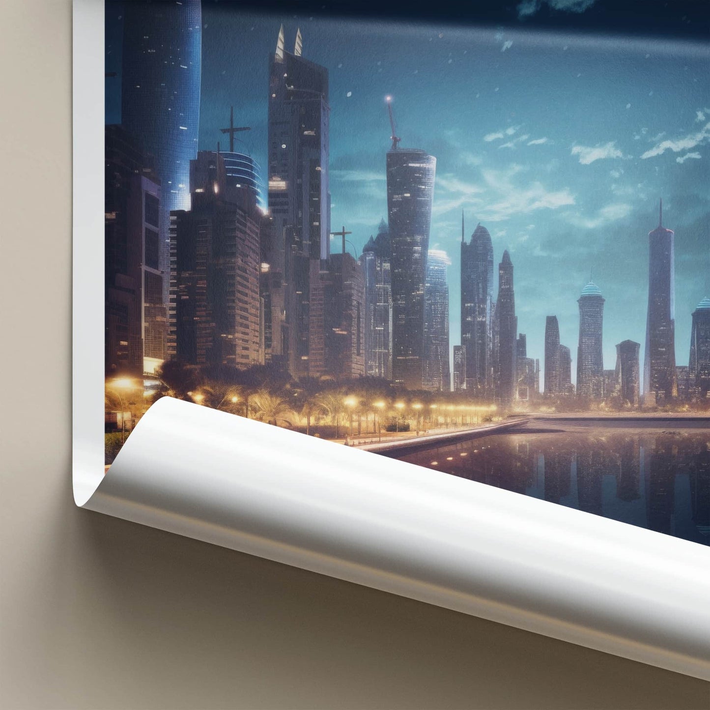 Doha Poster - Qatar Travel Art - Modern Skyline Reflection Home Decor