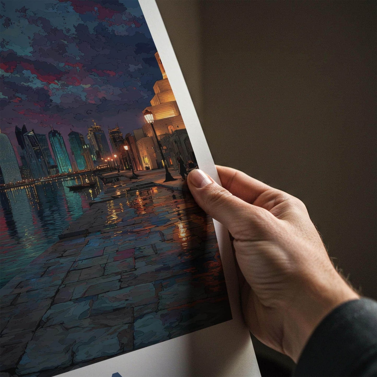 Doha Poster - Qatar Travel Art - Vibrant Waterfront Sunset Home Decor