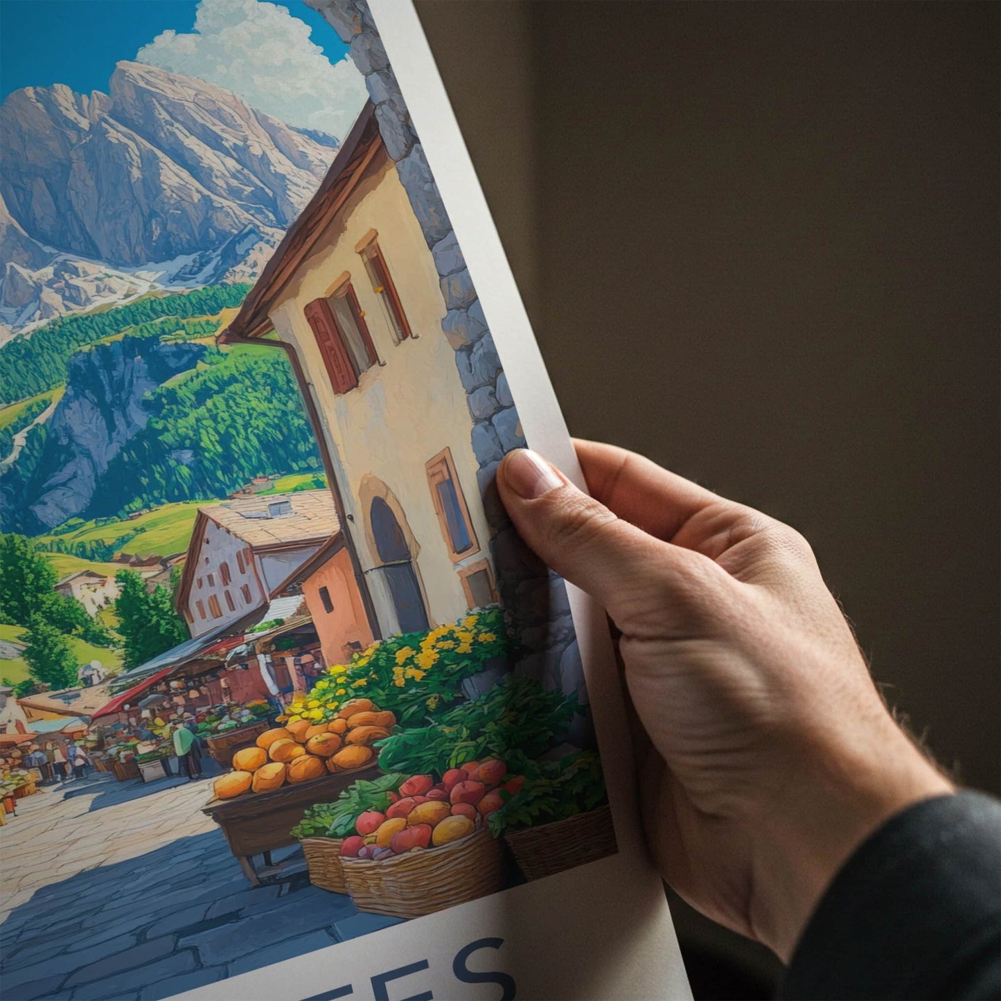 Dolomites Poster - Italy Travel Art - Alpine Market Street Home Decor