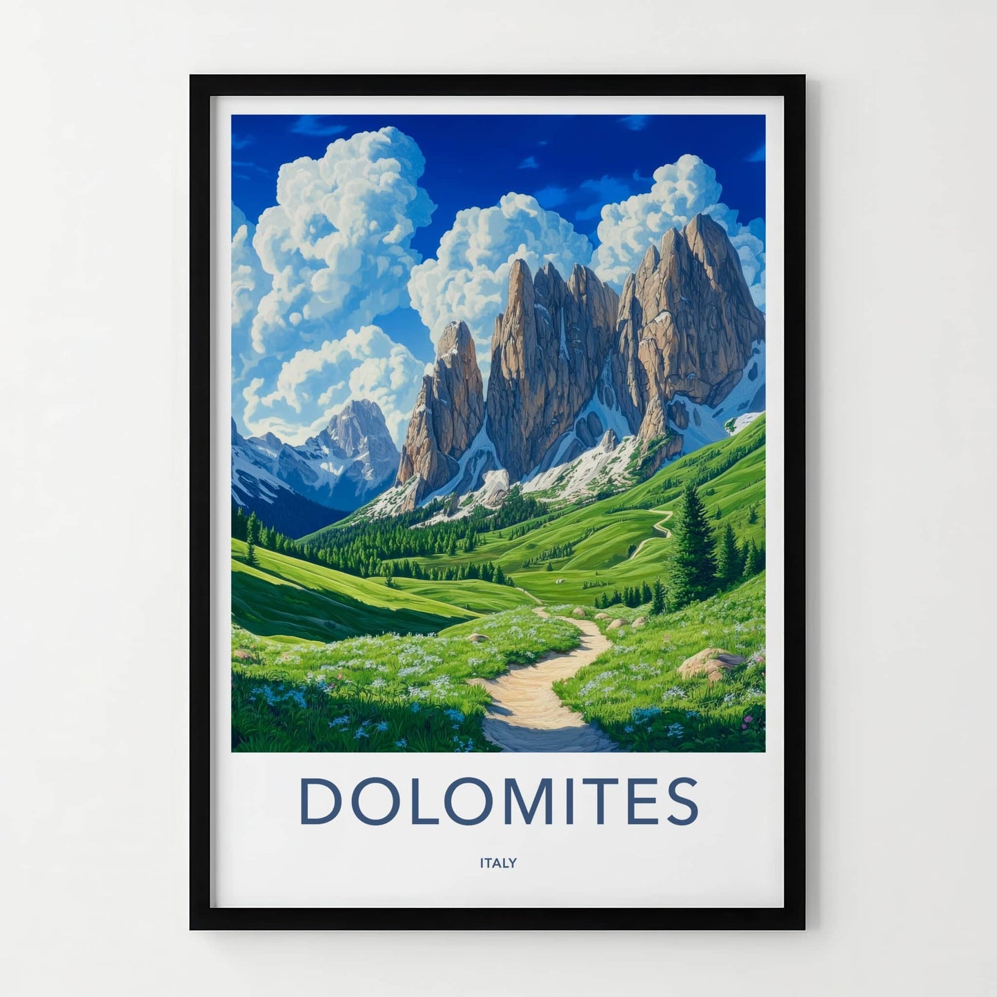 Dolomites Poster - Italy Travel Art - Green Meadow Path Gallery Art