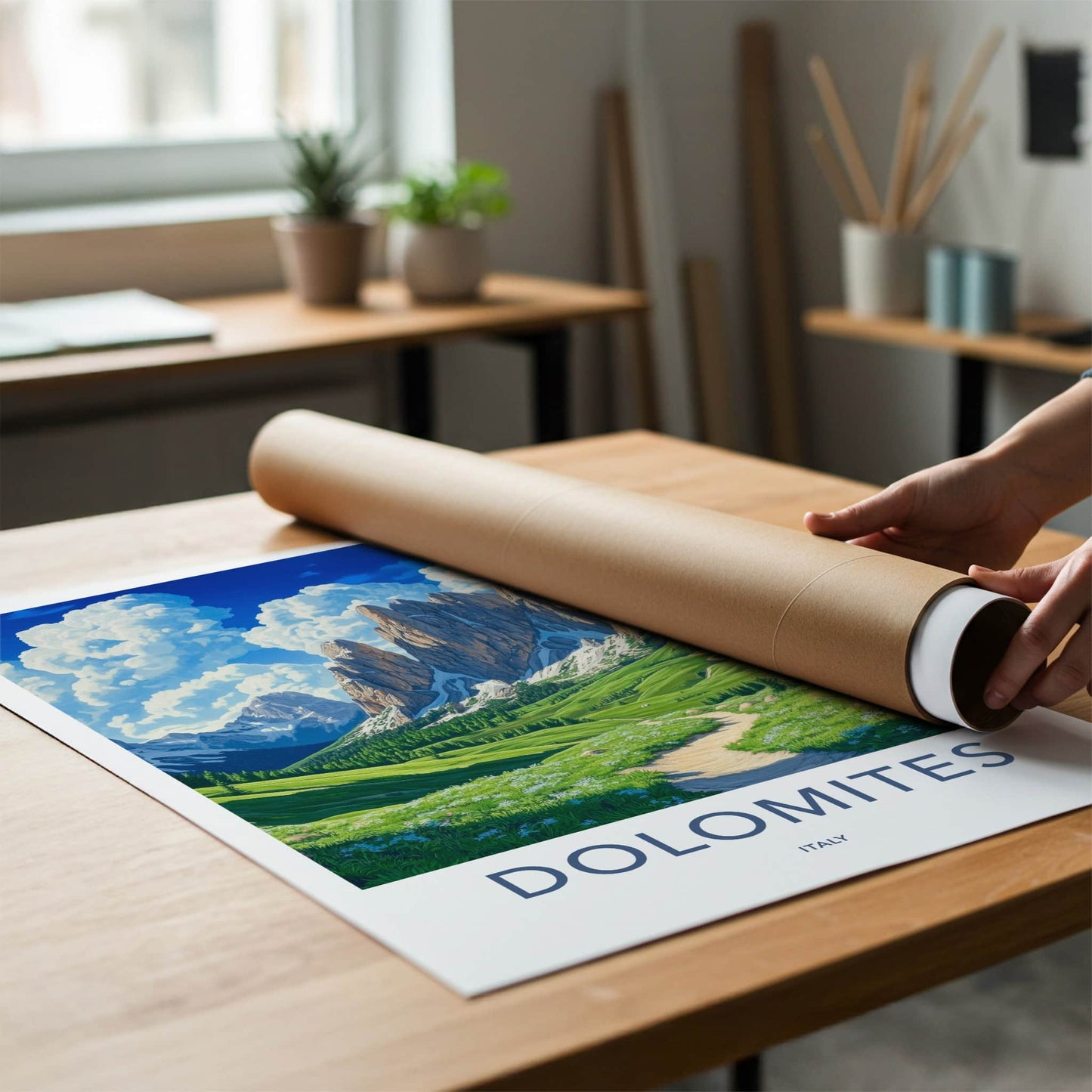 Dolomites Poster - Italy Travel Art - Green Meadow Path Gallery Art