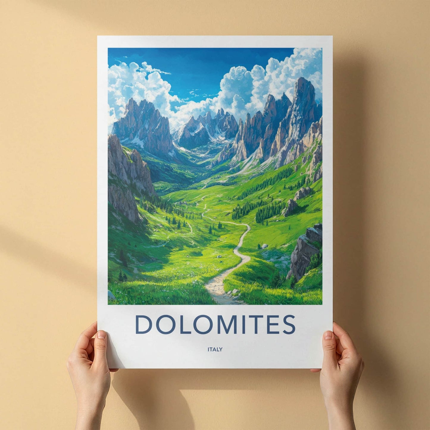 Dolomites Poster - Italy Travel Art - Lush Alpine Valley Home Decor