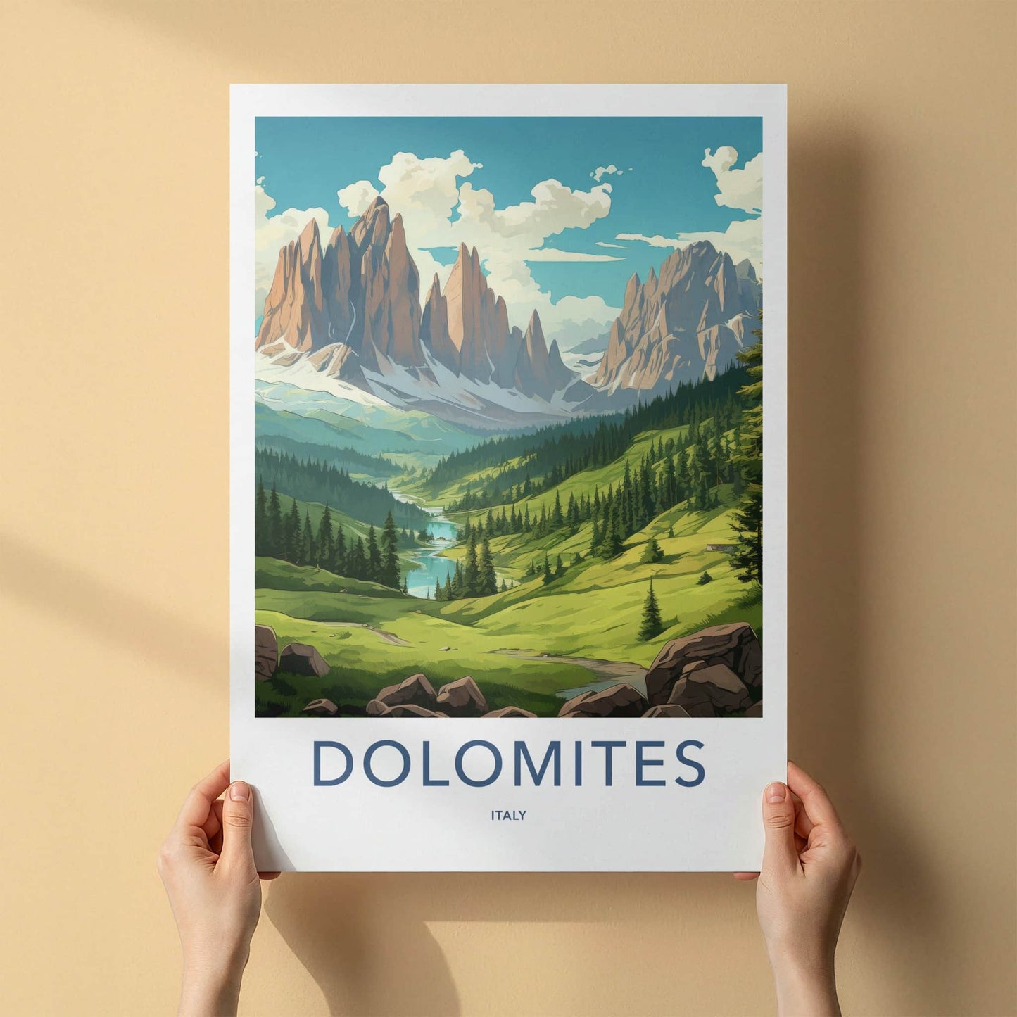 Dolomites Poster - Italy Travel Art - Majestic Alpine Valley Wall Decor