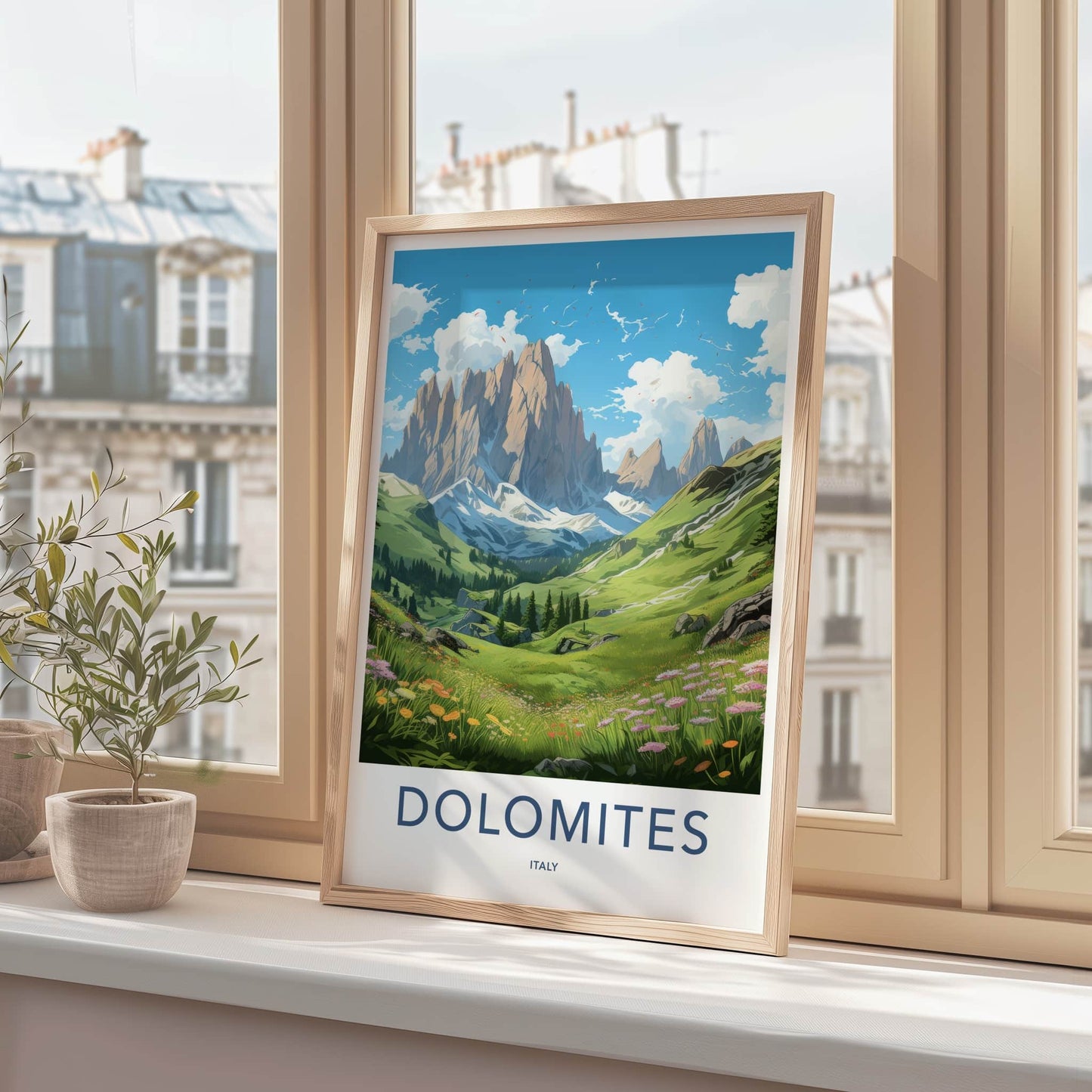 DOLOMITES Poster - Italy Travel Art - Majestic Mountain Valley Home Decor
