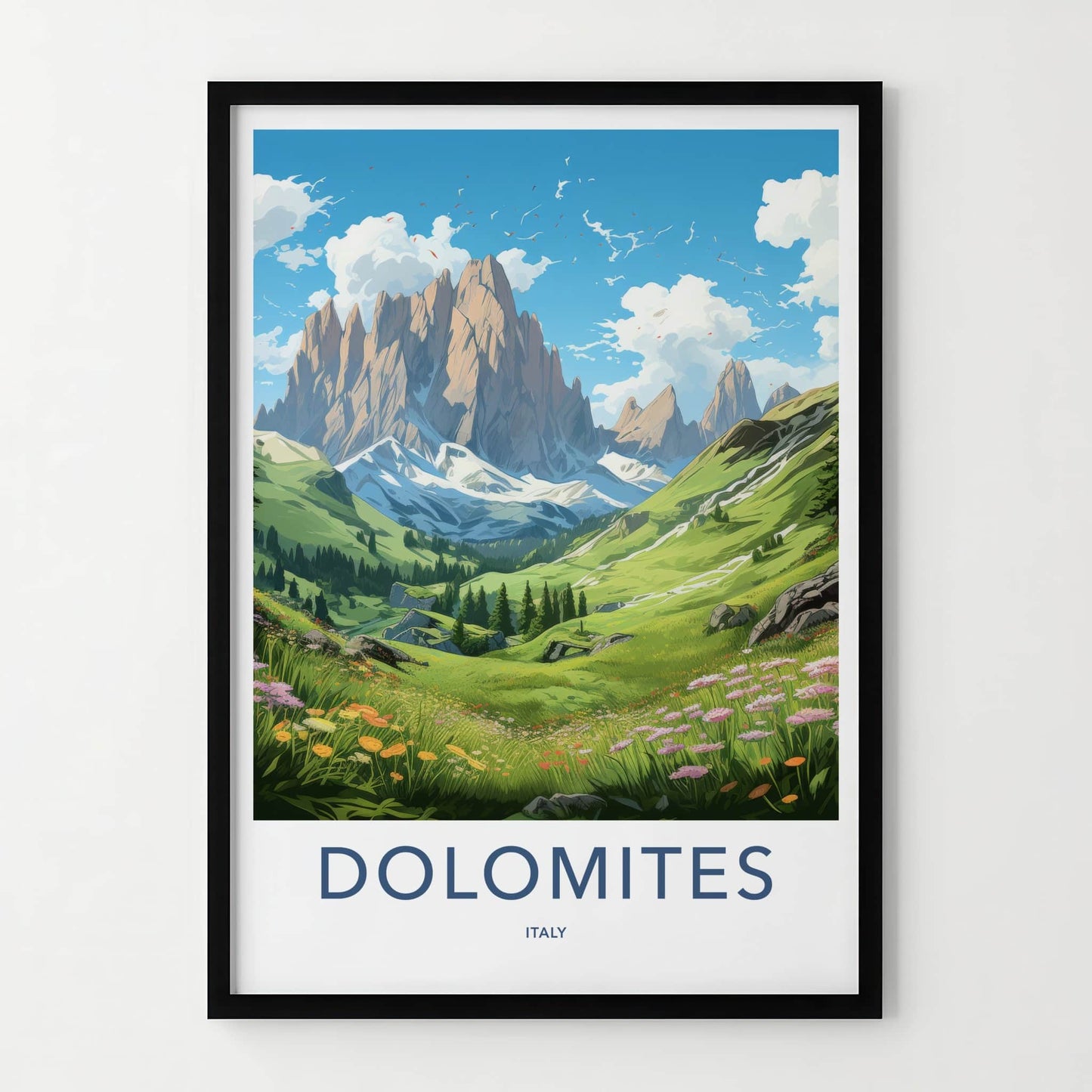 DOLOMITES Poster - Italy Travel Art - Majestic Mountain Valley Home Decor