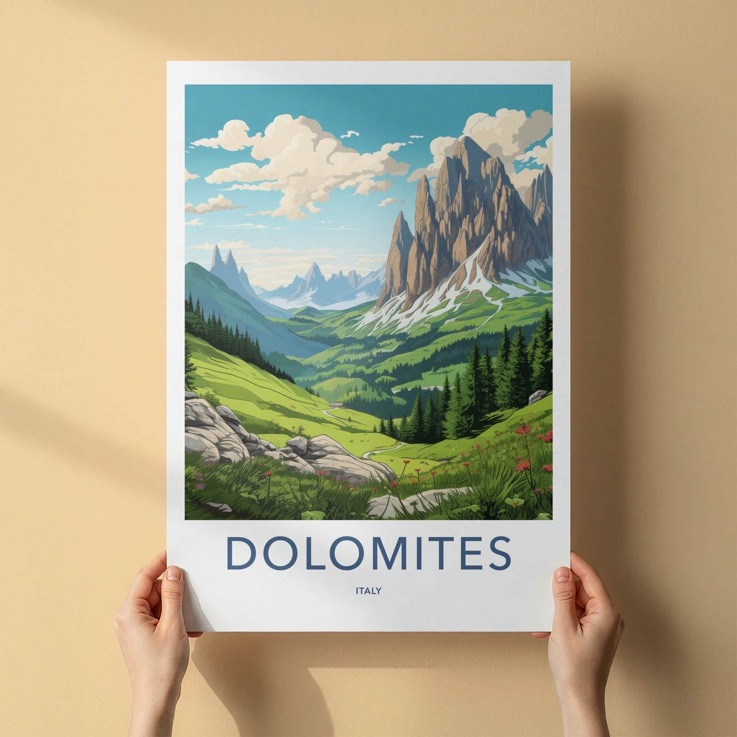Dolomites Poster - Italy Travel Art - Majestic Mountain Vista Wall Decor