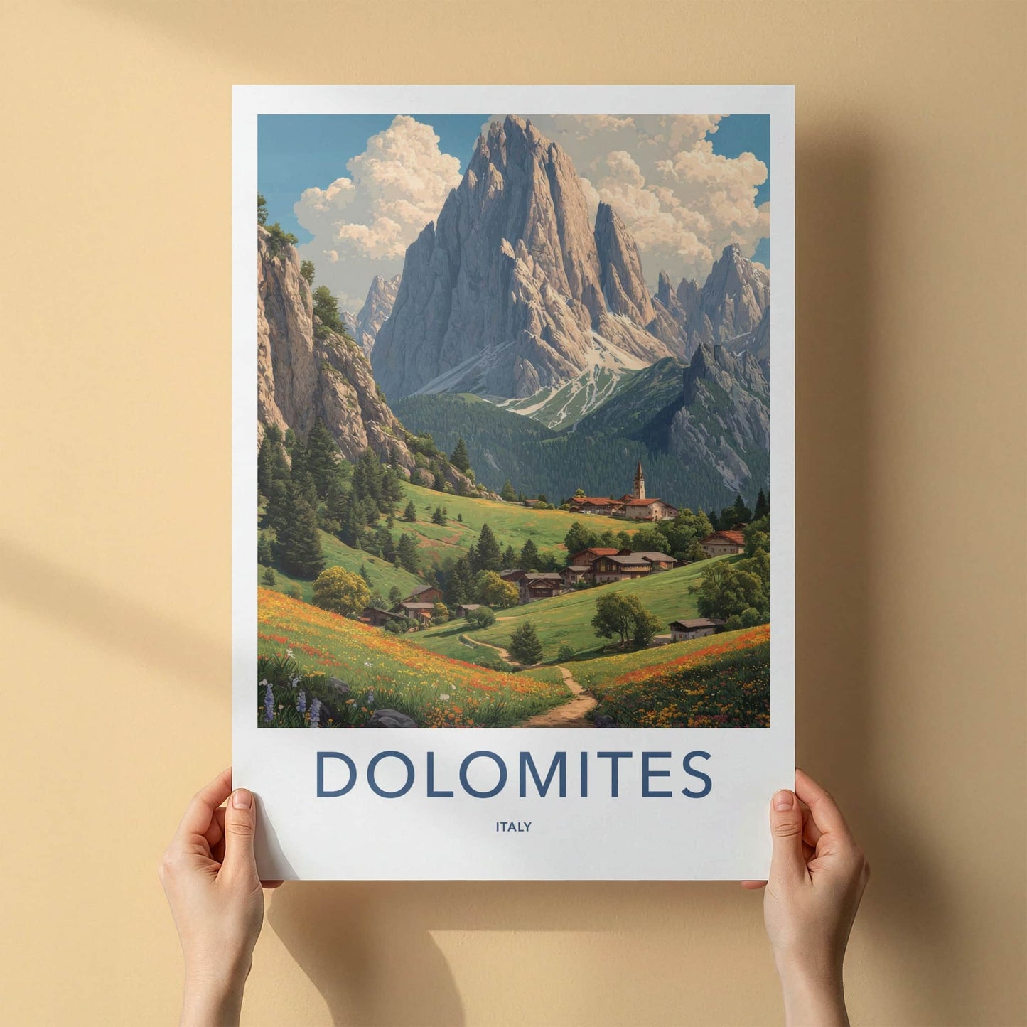 Dolomites Poster - Italy Travel Art - Mountain Village Path Home Decor