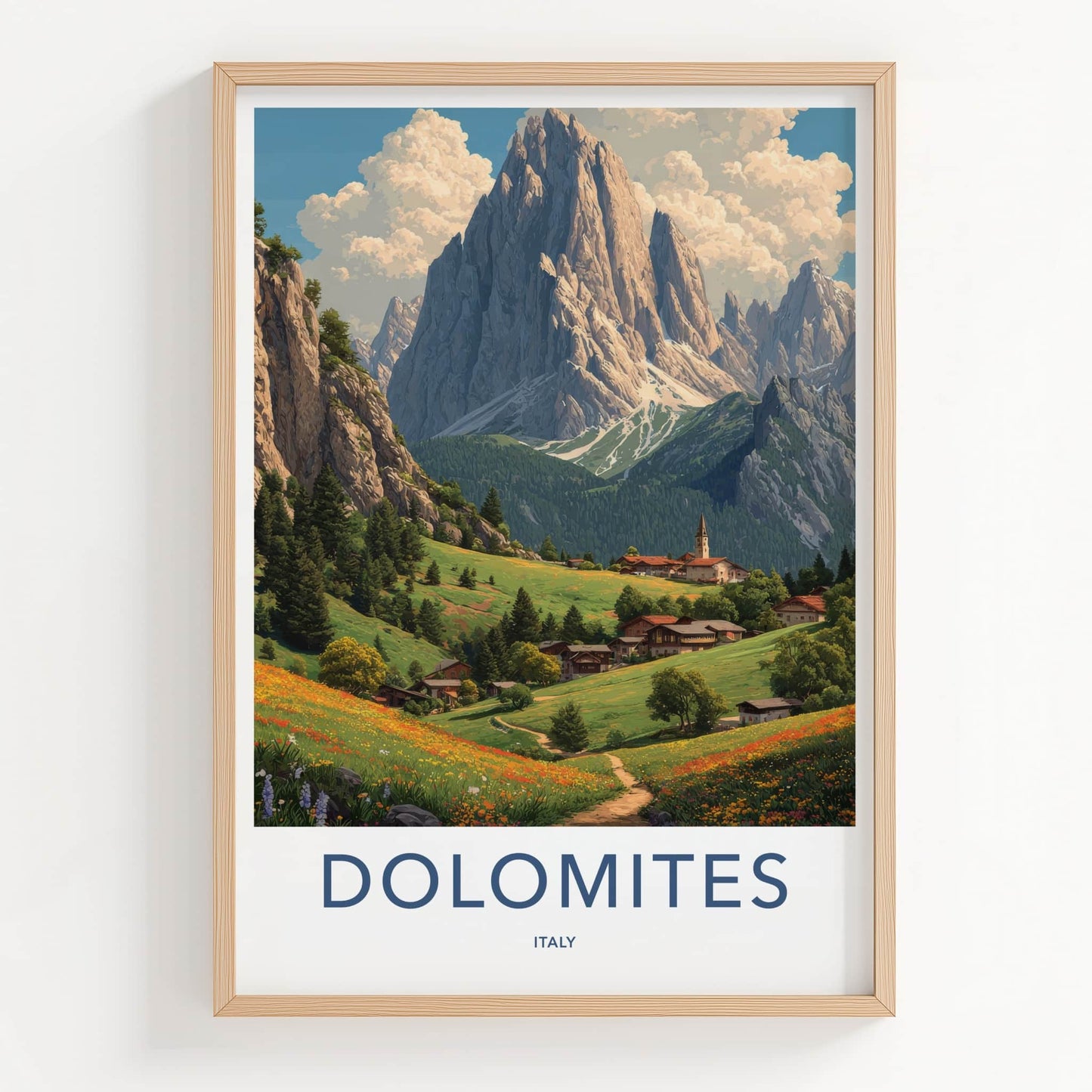 Dolomites Poster - Italy Travel Art - Mountain Village Path Home Decor
