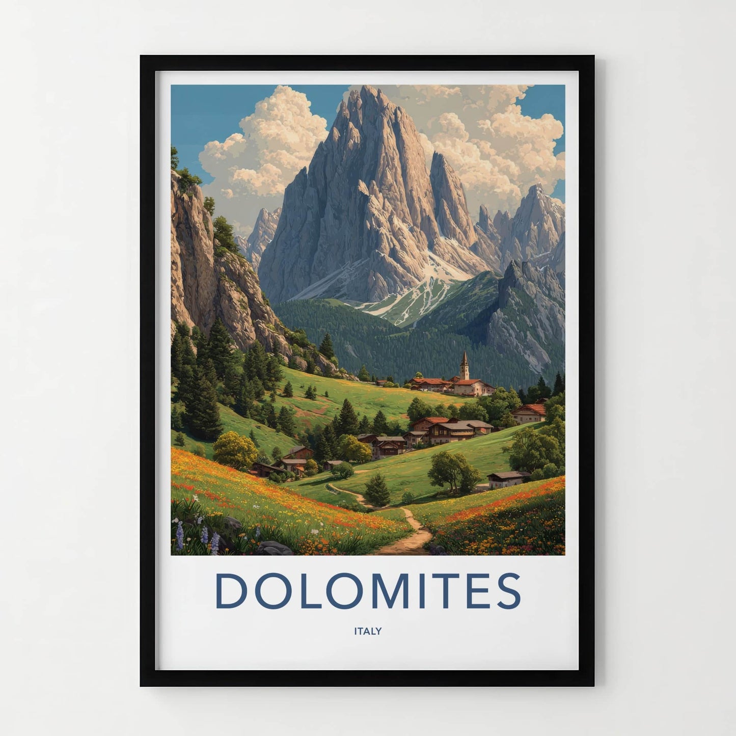 Dolomites Poster - Italy Travel Art - Mountain Village Path Home Decor