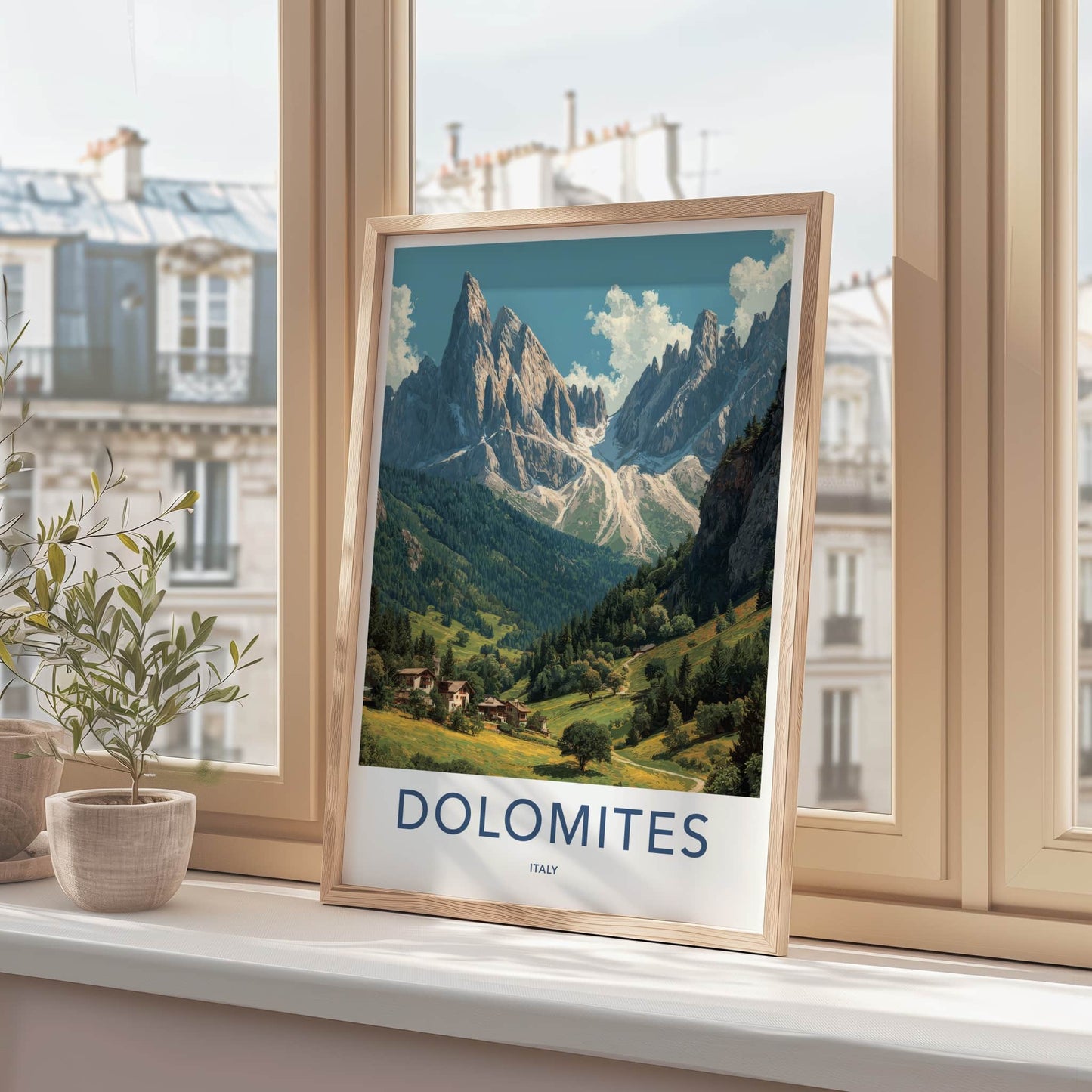 Dolomites Poster - Italy Travel Art - Mountain Village Valley Home Decor