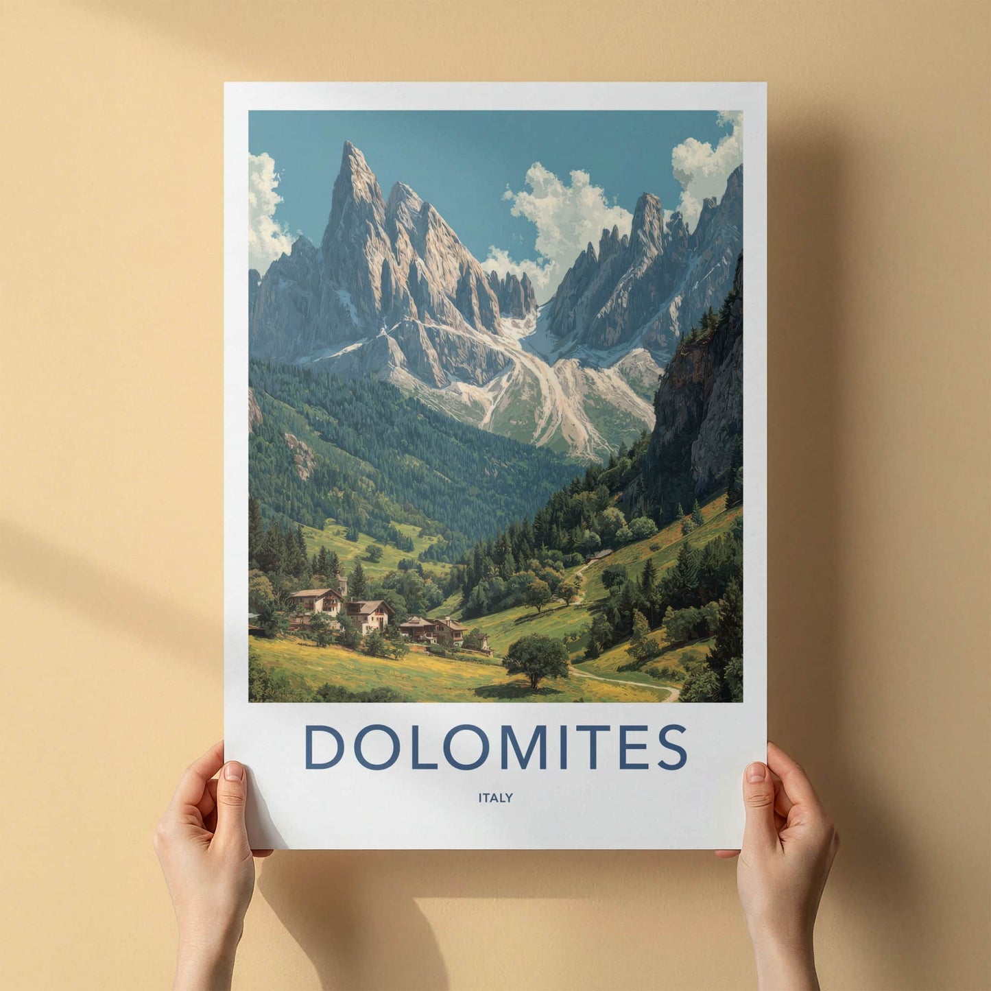 Dolomites Poster - Italy Travel Art - Mountain Village Valley Home Decor