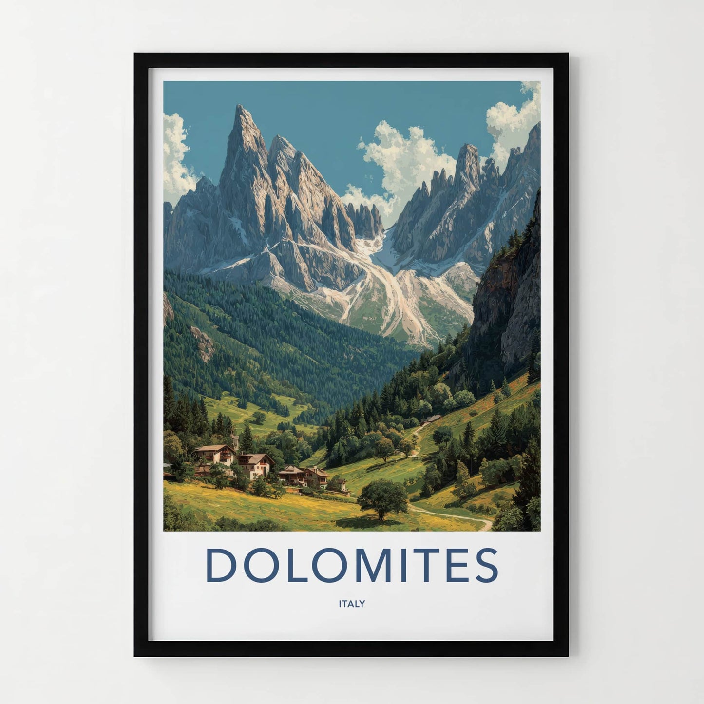 Dolomites Poster - Italy Travel Art - Mountain Village Valley Home Decor