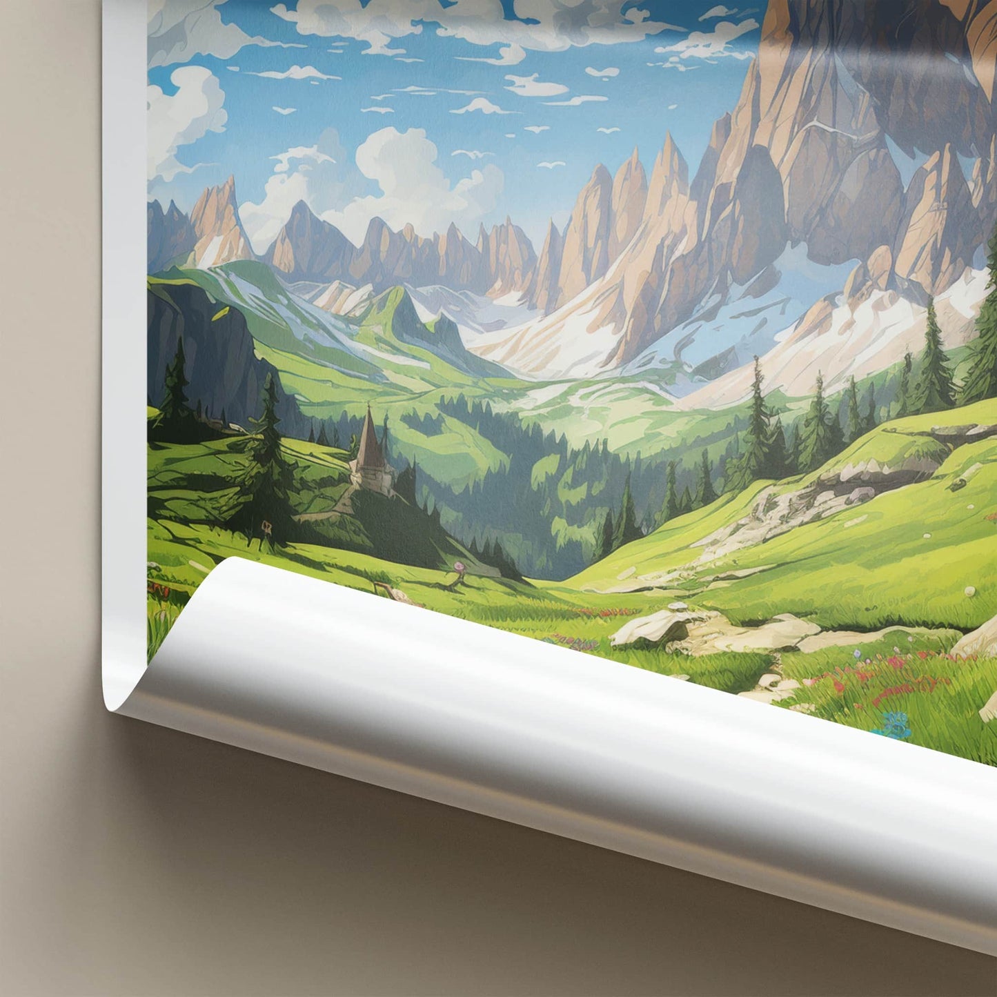 Dolomites Poster - Italy Travel Art - Serene Mountain Landscape Home Decor