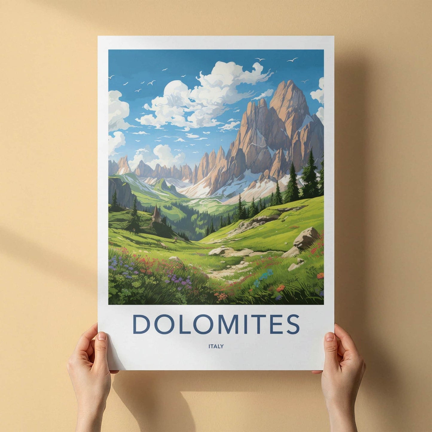 Dolomites Poster - Italy Travel Art - Serene Mountain Landscape Home Decor