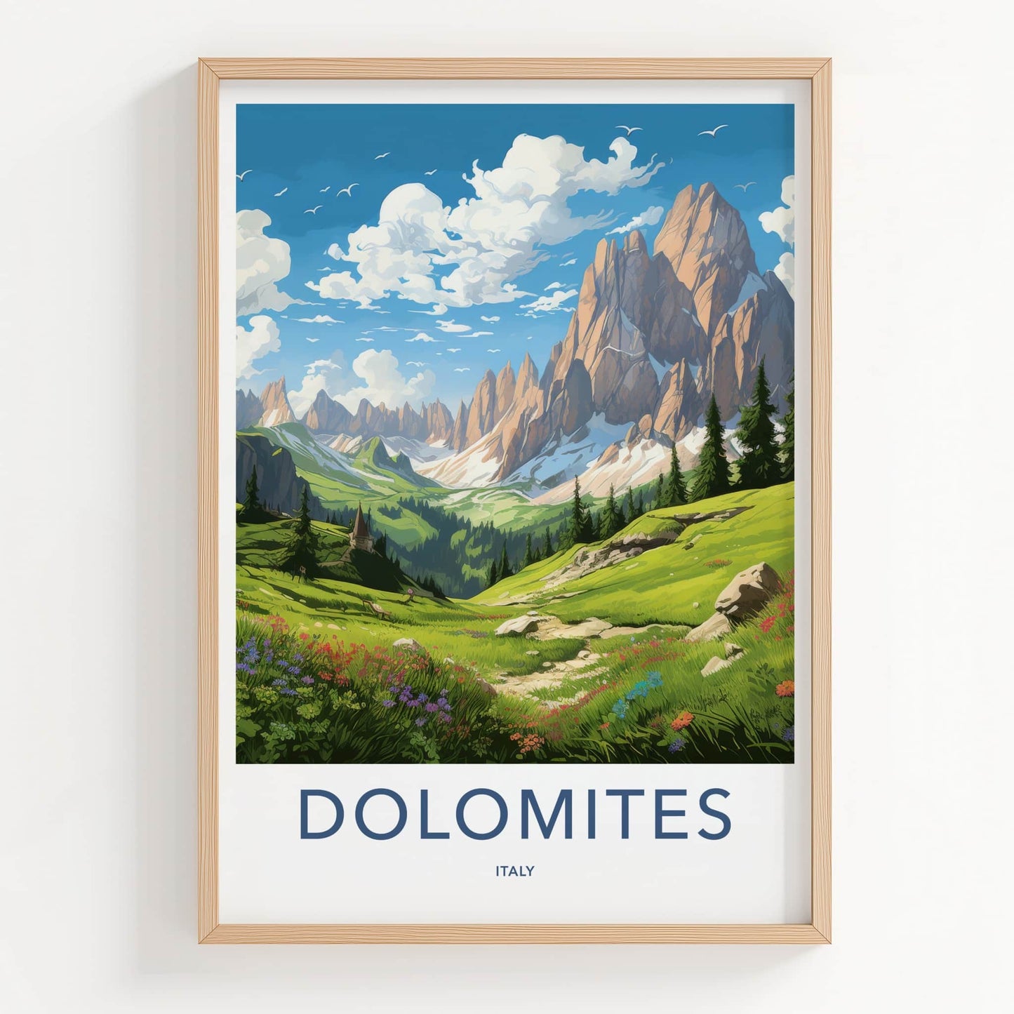 Dolomites Poster - Italy Travel Art - Serene Mountain Landscape Home Decor