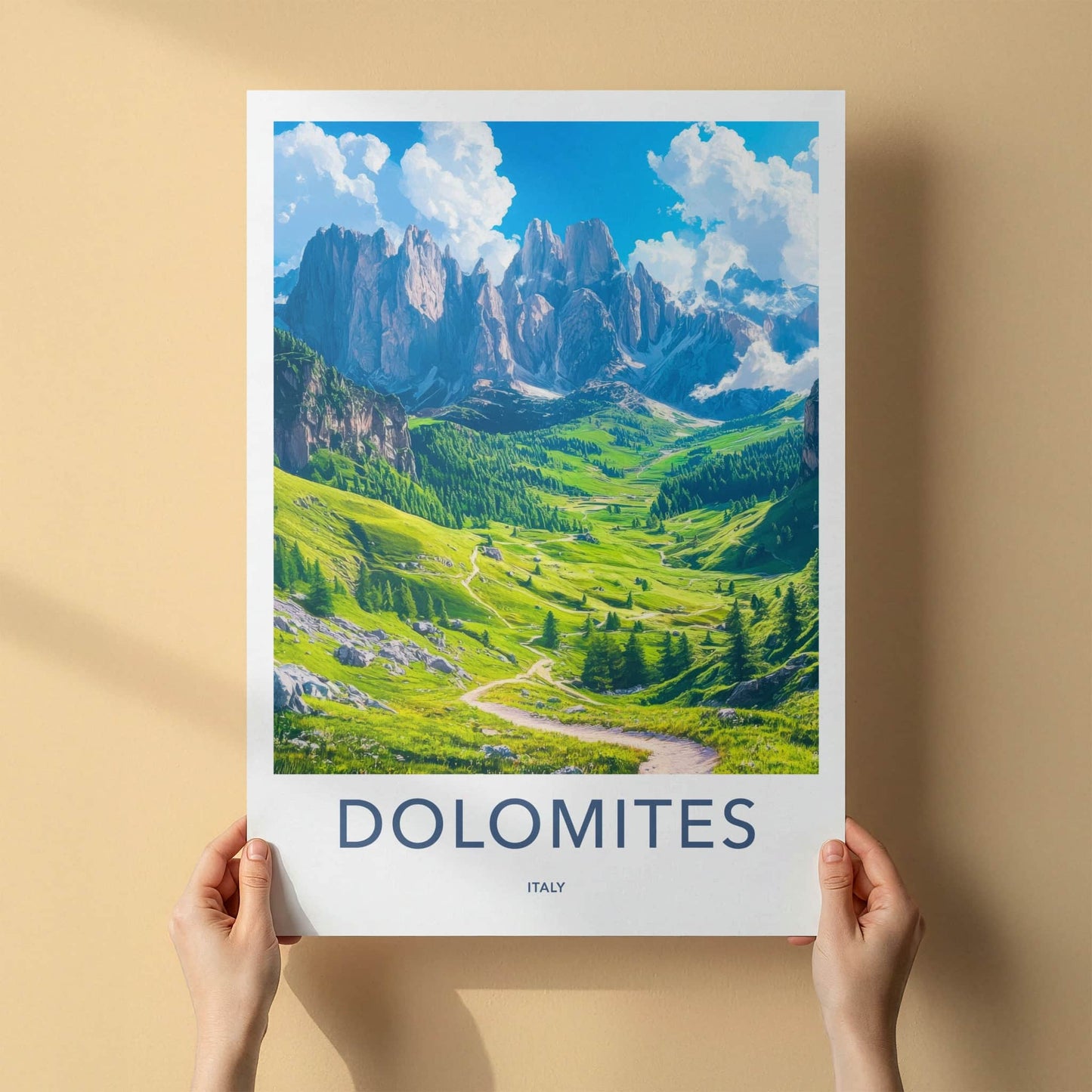 Dolomites Poster - Italy Travel Art - Winding Valley Path Home Decor