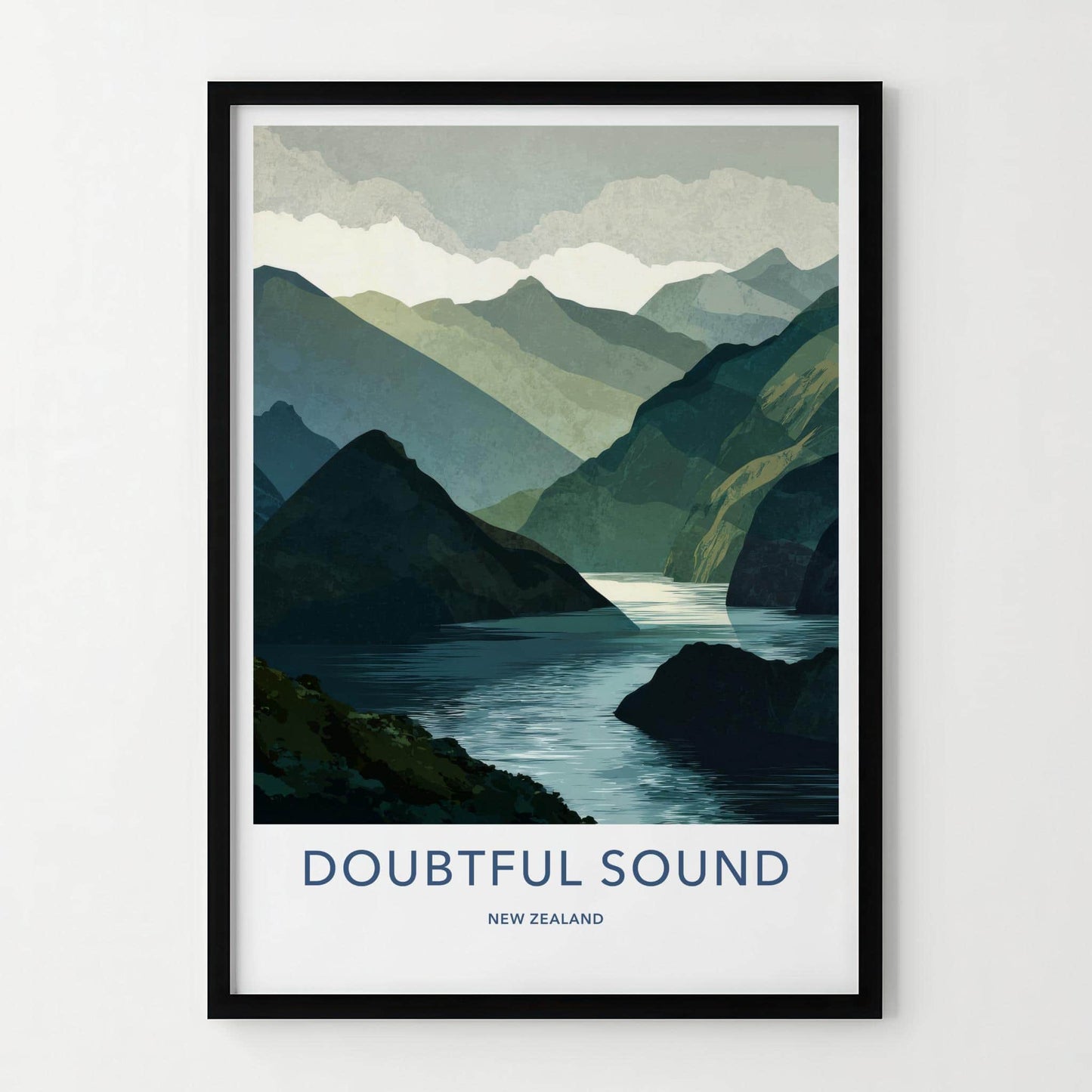 Doubtful Sound Poster - New Zealand Travel Art - Fjord Mountain Water Home Decor