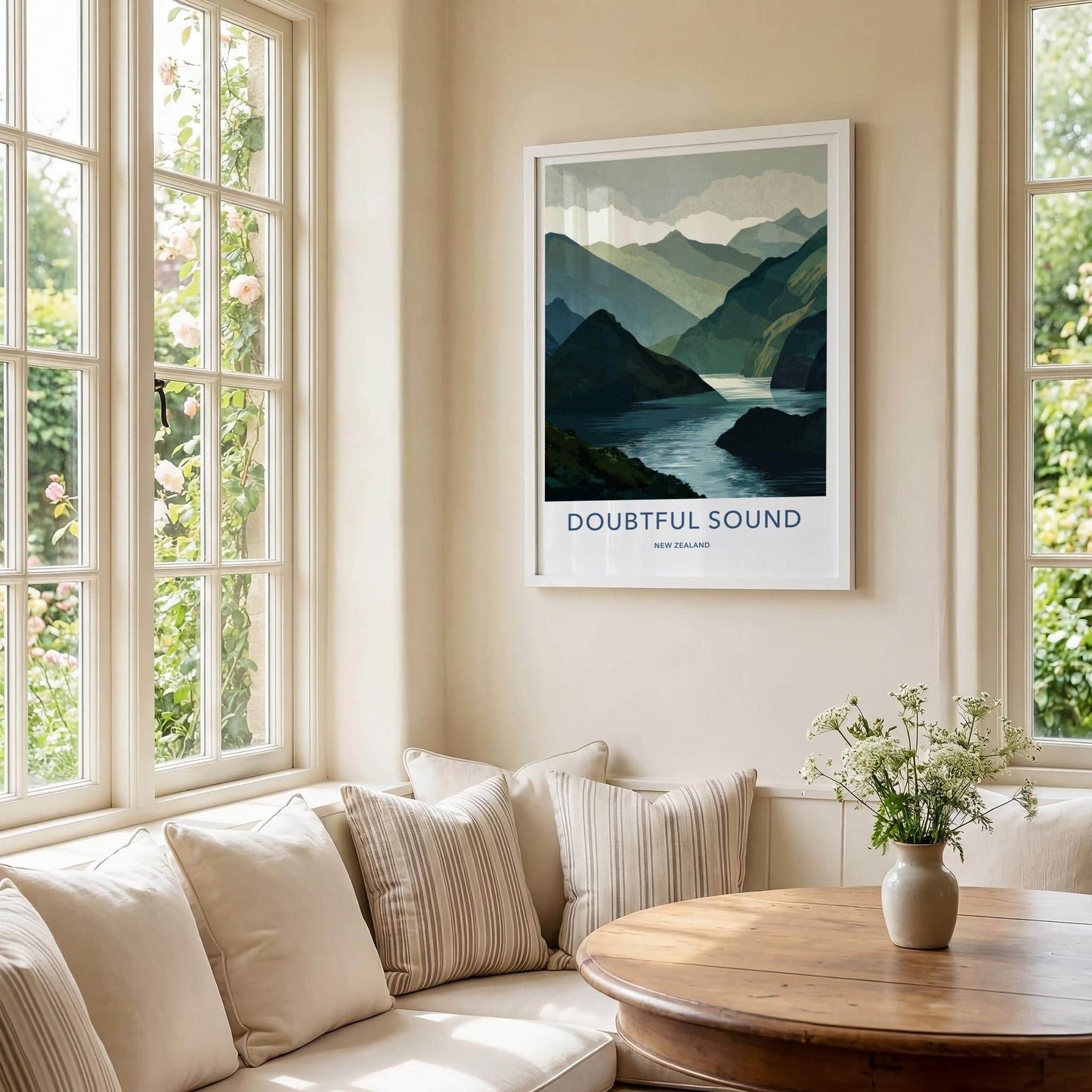 Doubtful Sound Poster - New Zealand Travel Art - Fjord Mountain Water Home Decor