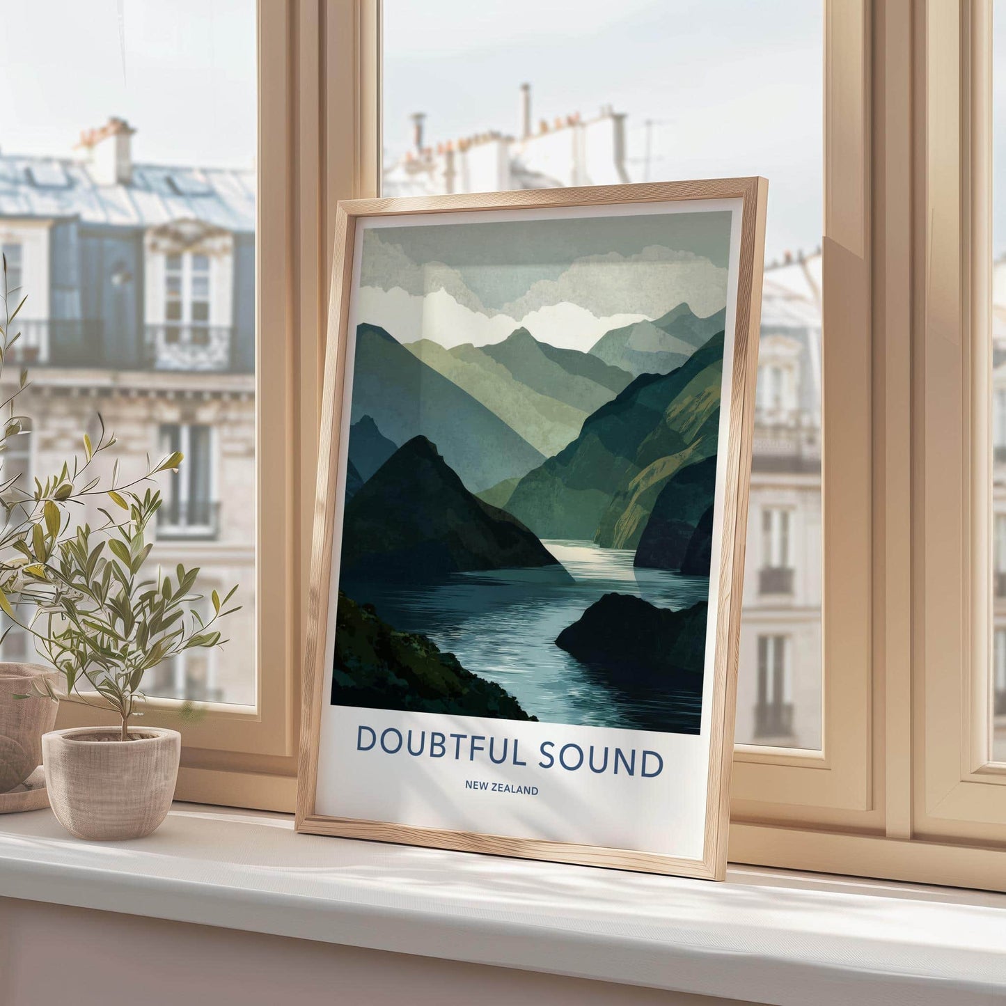 Doubtful Sound Poster - New Zealand Travel Art - Fjord Mountain Water Home Decor