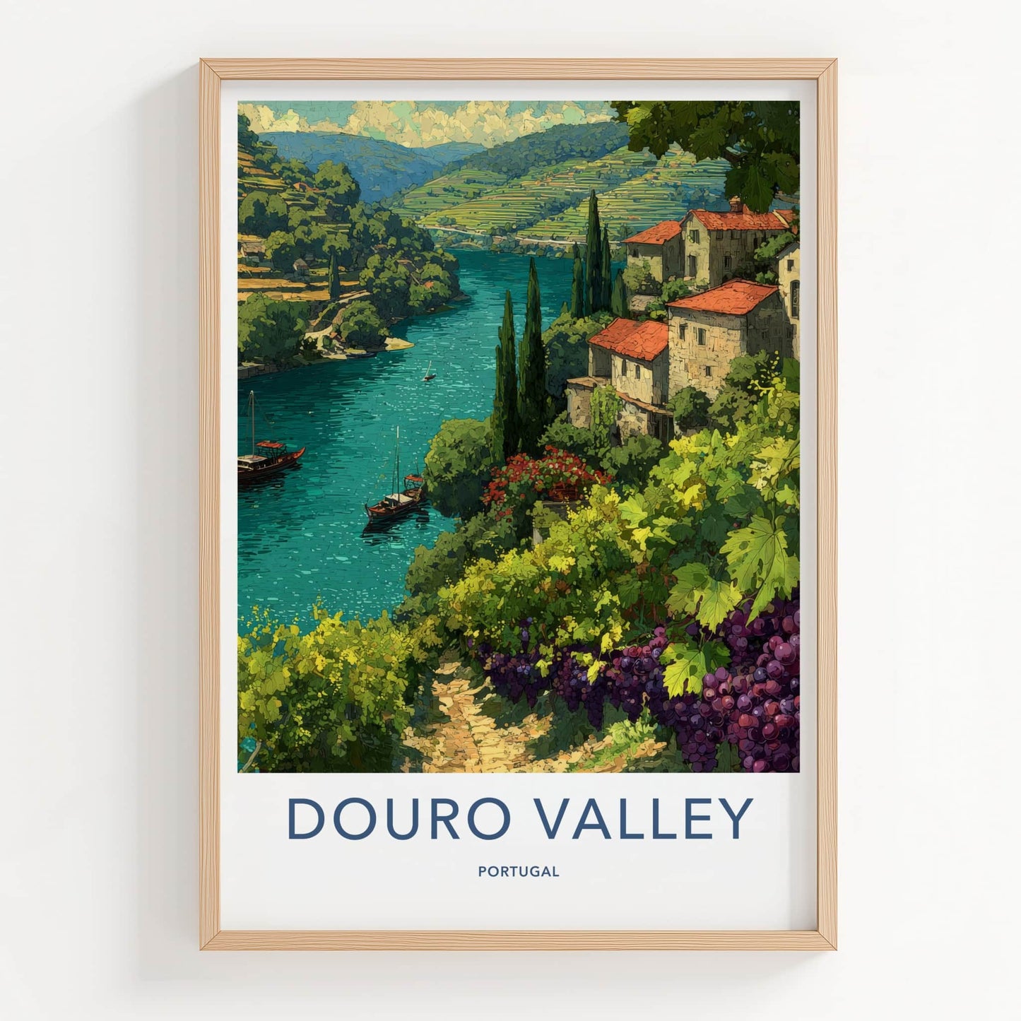 Douro Valley Poster - Portugal Framed Art - Riverine Vineyards Framed Decor