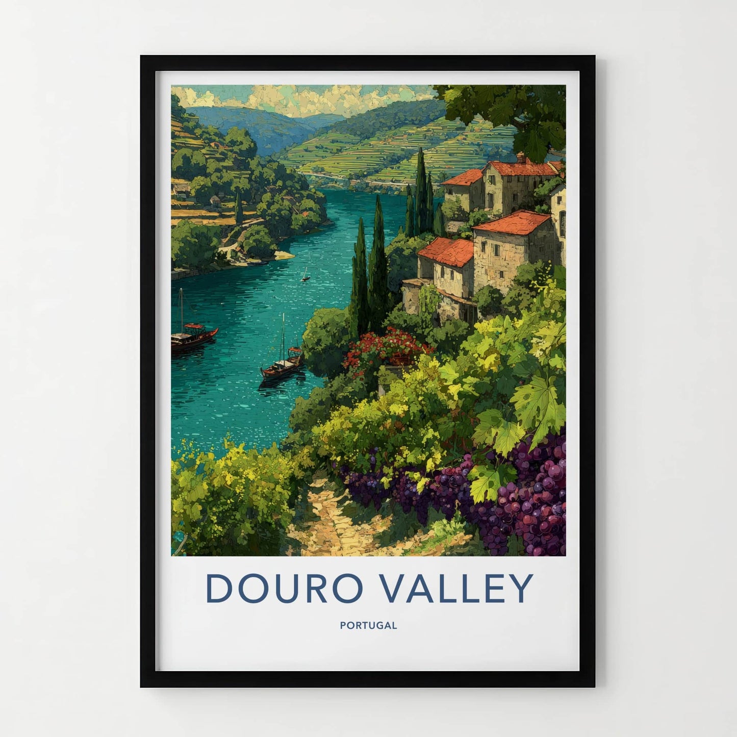 Douro Valley Poster - Portugal Framed Art - Riverine Vineyards Framed Decor