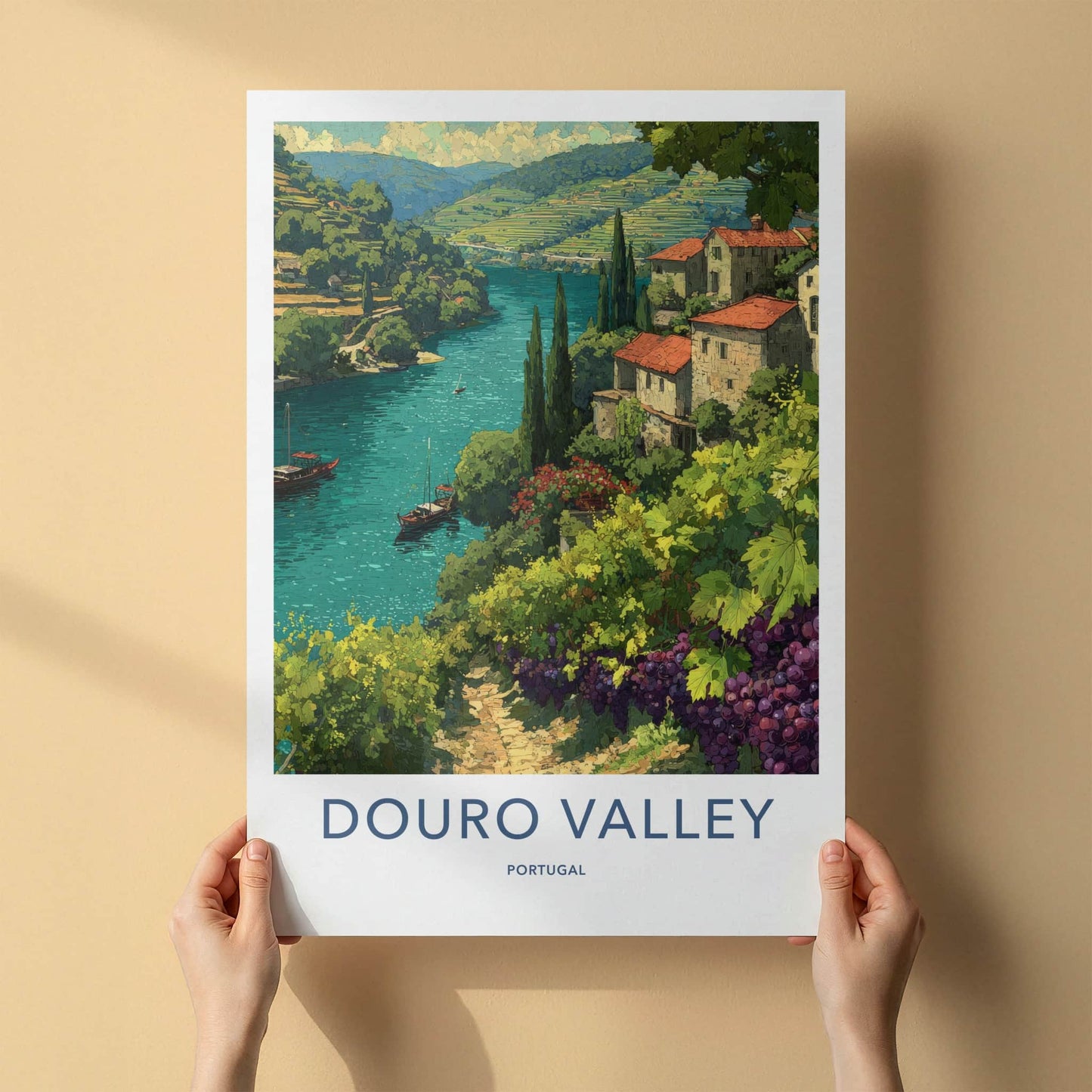 Douro Valley Poster - Portugal Framed Art - Riverine Vineyards Framed Decor
