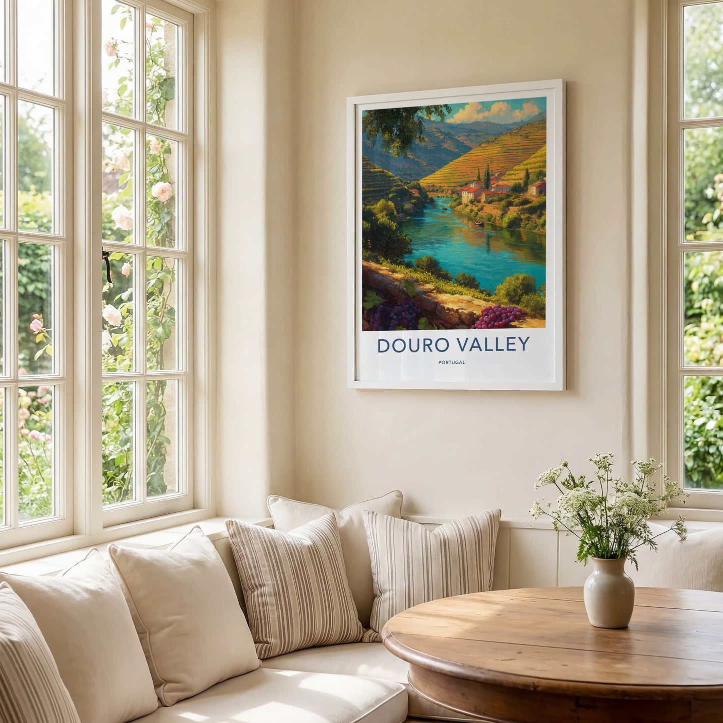Douro Valley Poster Portugal River Boats Grapes Framed Art