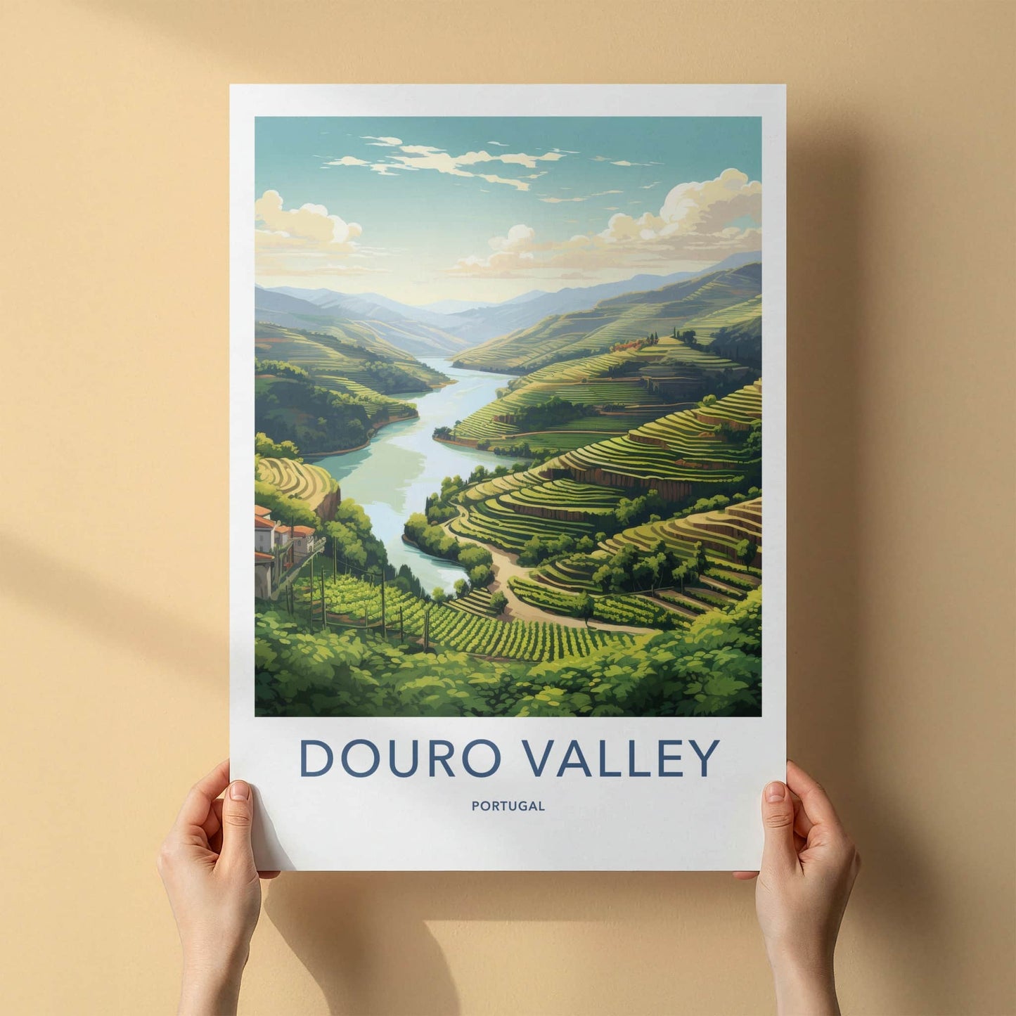 Douro Valley Poster - Portugal Travel Art - Terraced Vineyard River Home Decor