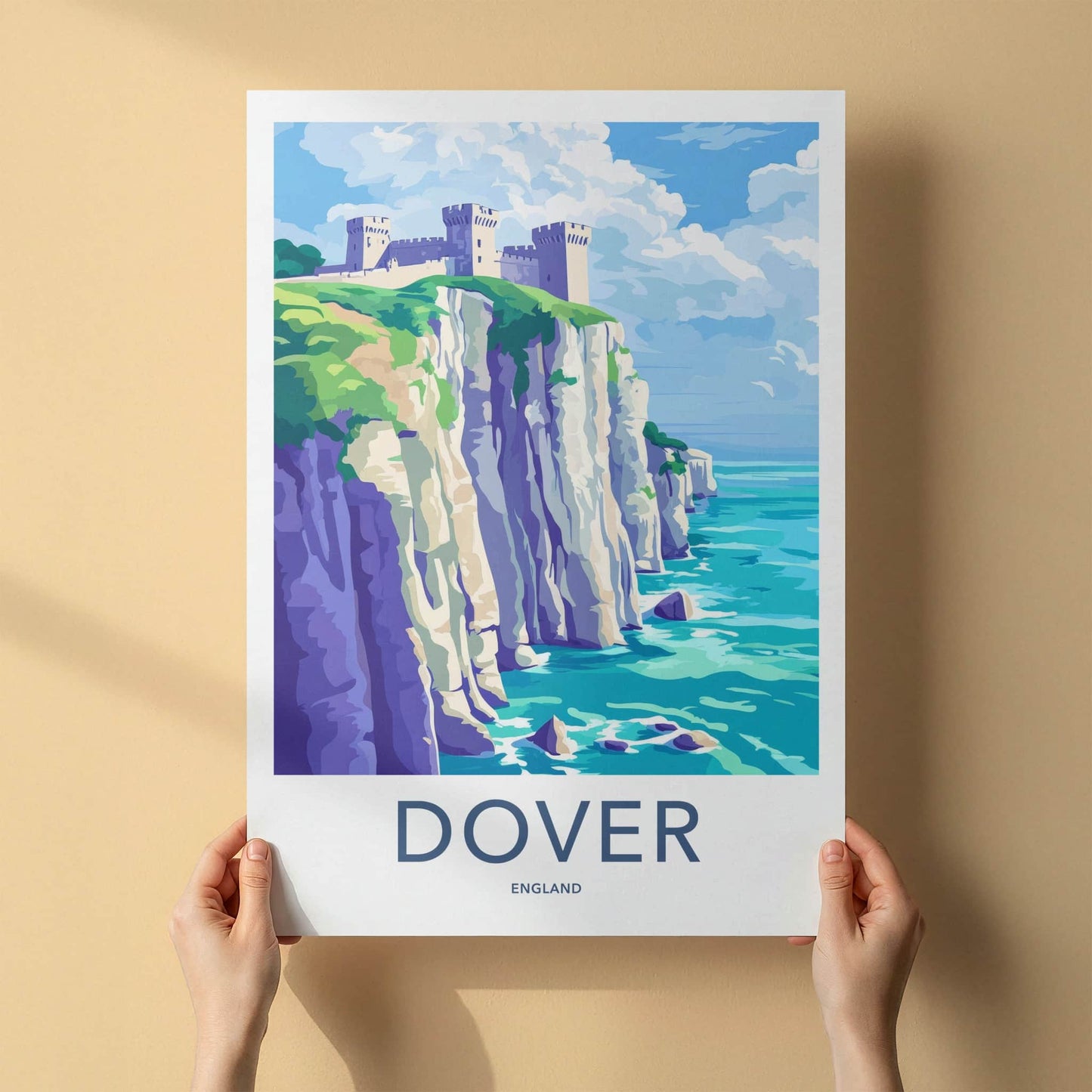 Dover Poster - England Framed Print - Castle Cliff Sea Framed Decor