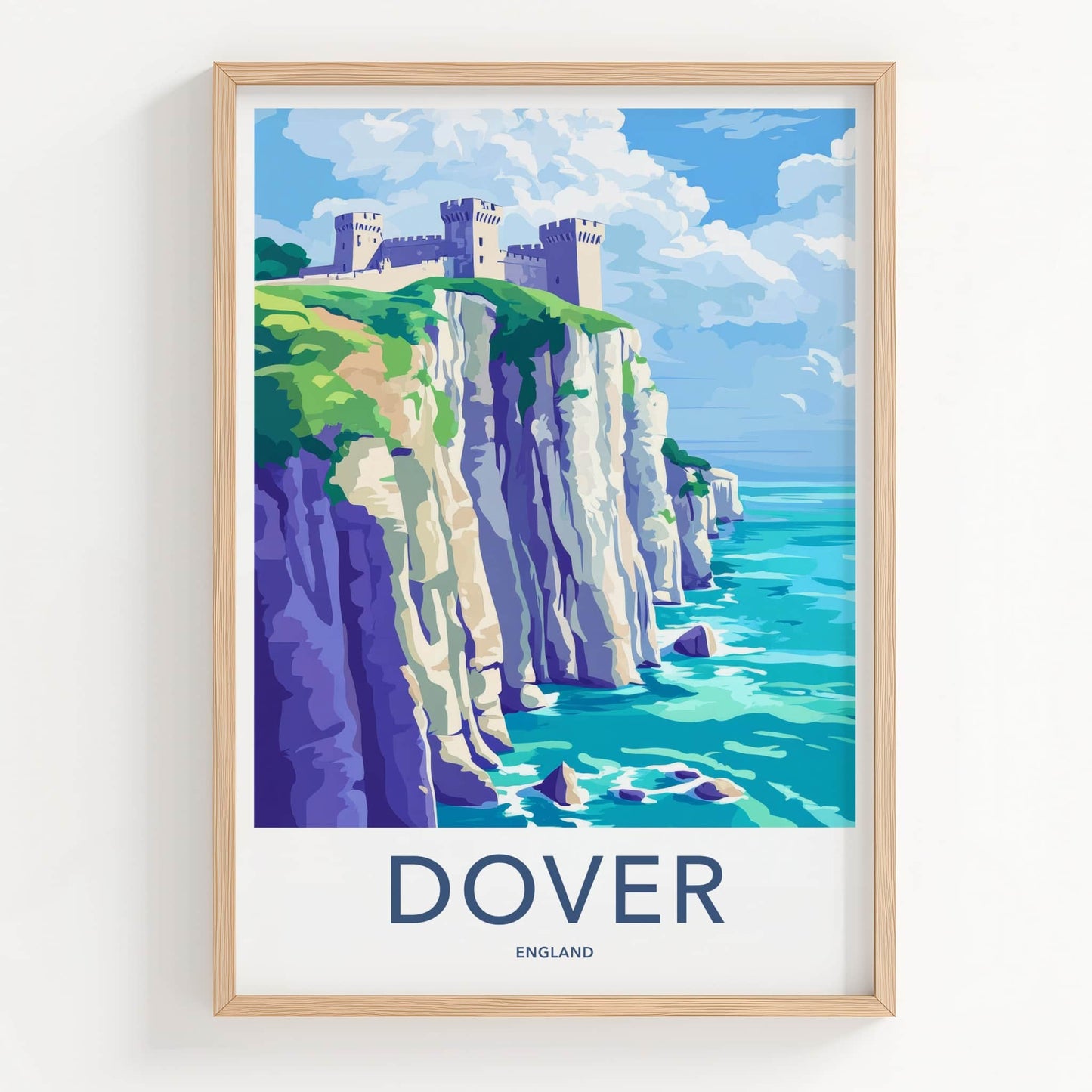 Dover Poster - England Framed Print - Castle Cliff Sea Framed Decor