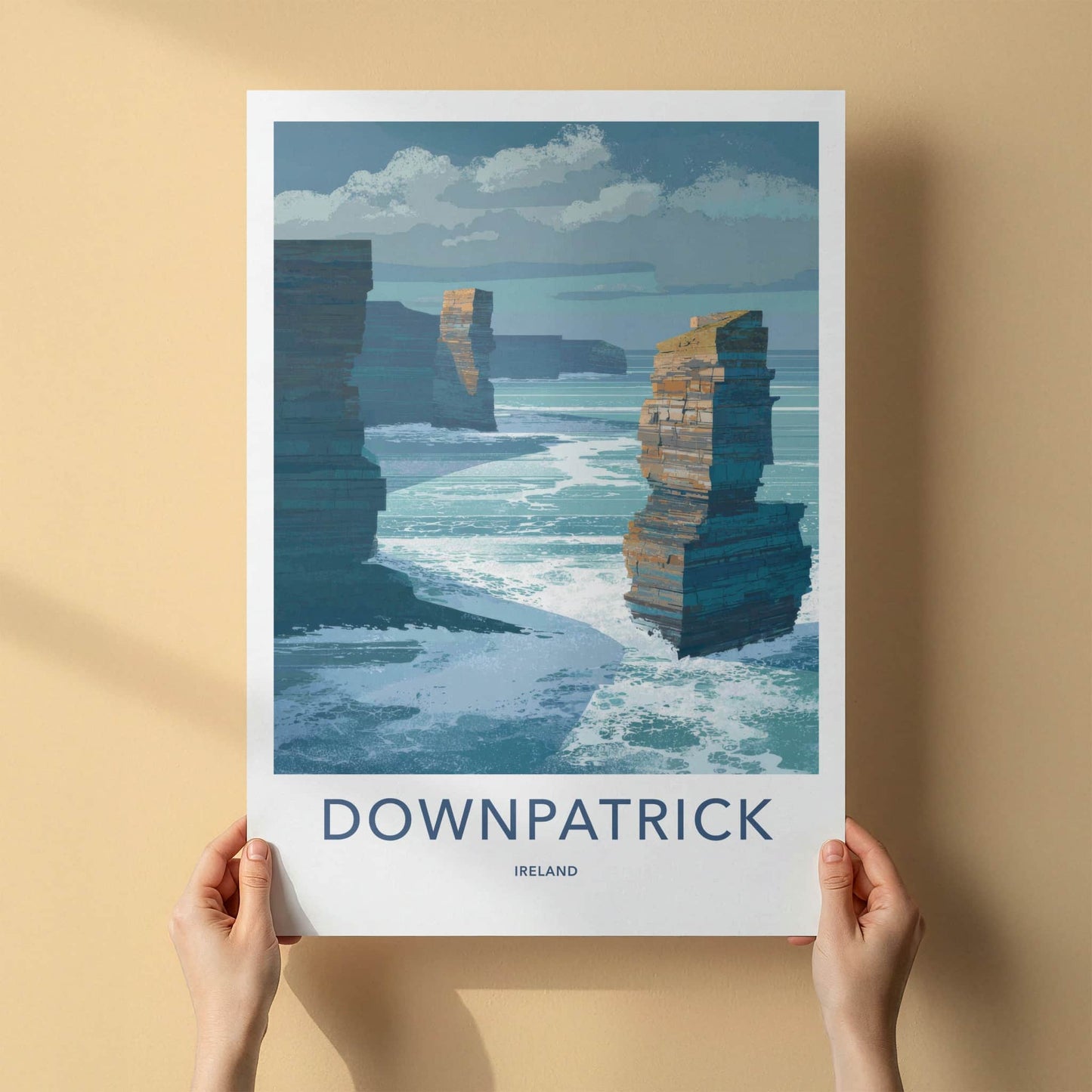 Downpatrick Poster - Ireland Travel Art - Layered Sea Stacks Home Art