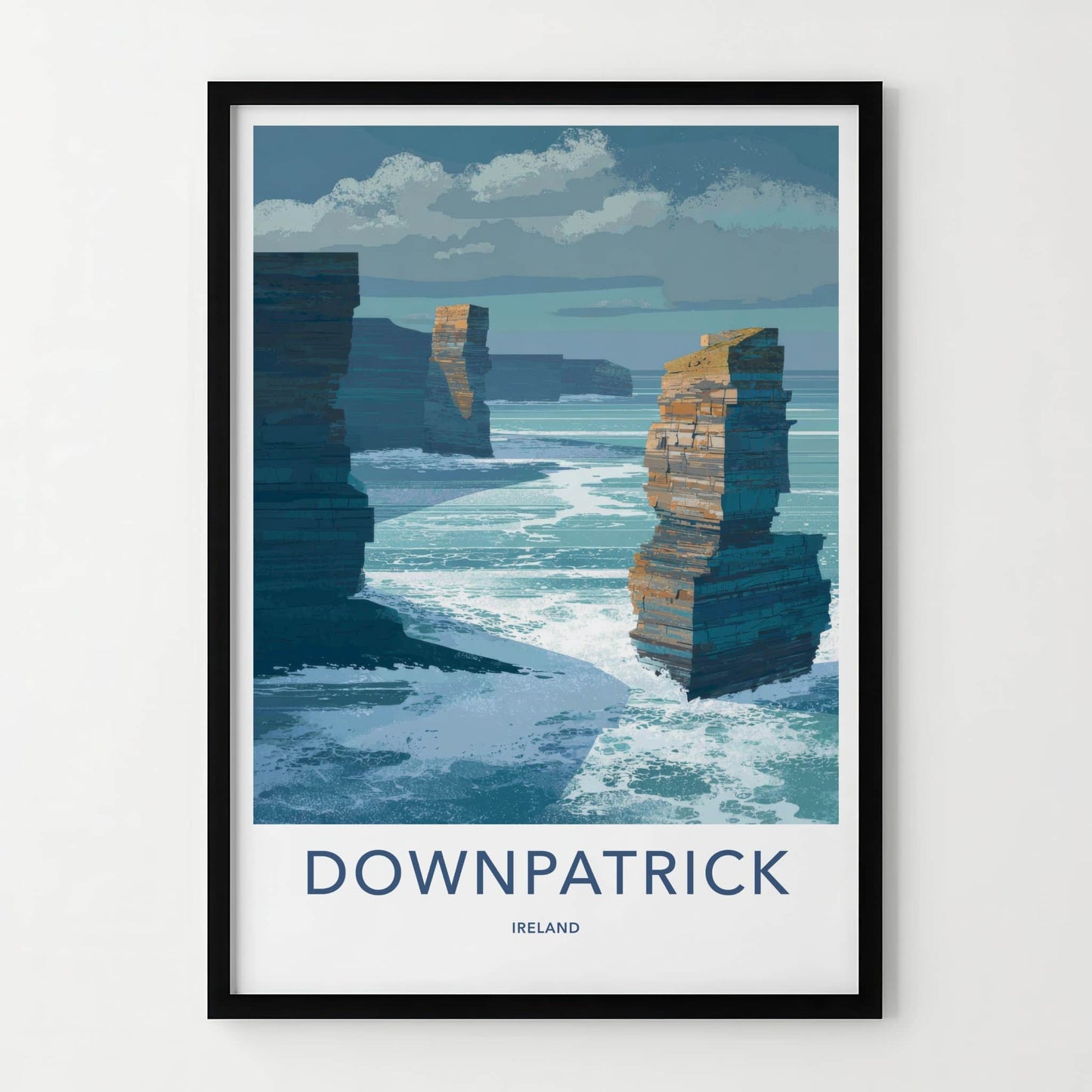 Downpatrick Poster - Ireland Travel Art - Layered Sea Stacks Home Art